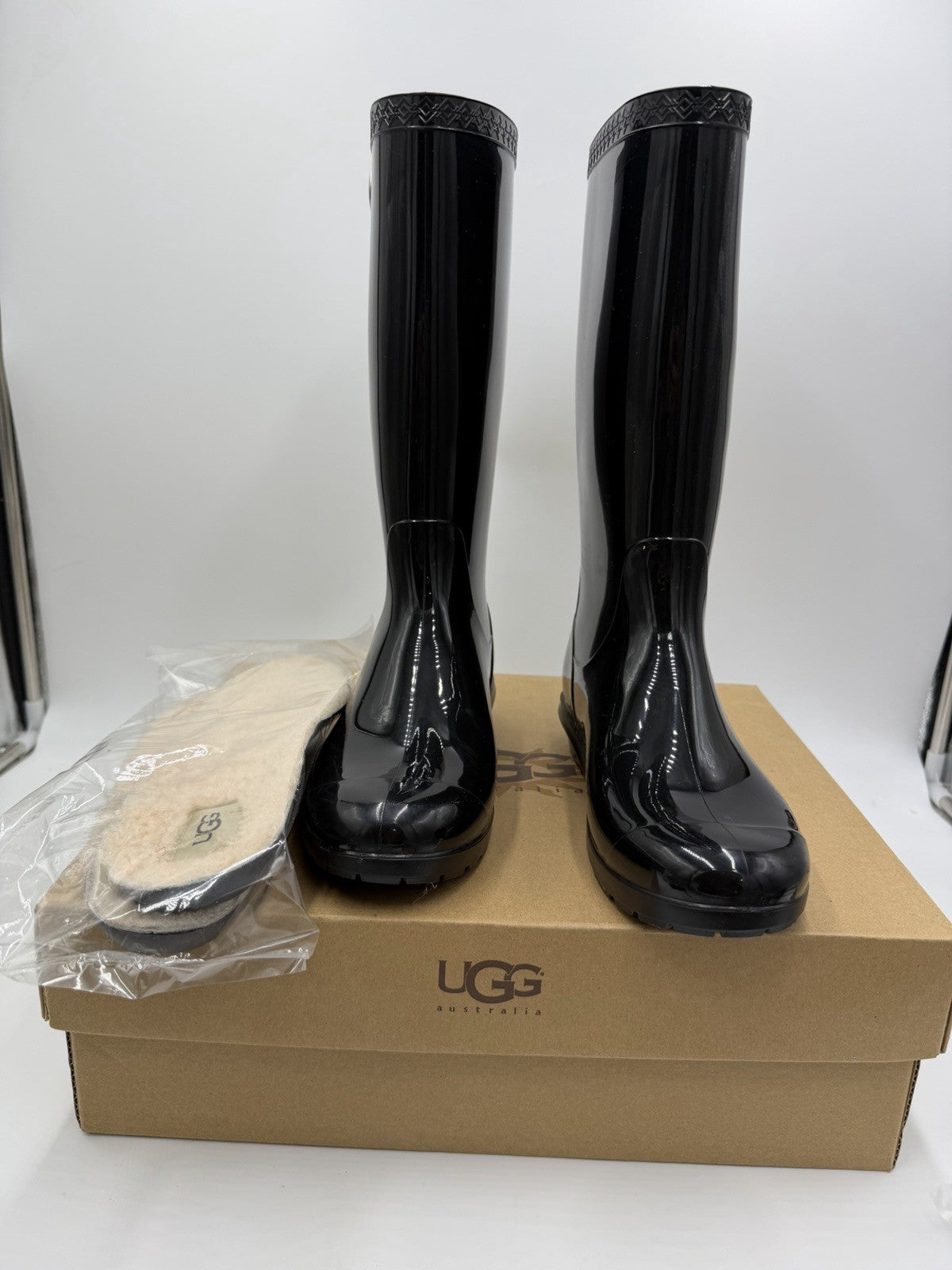 UGG Womens Black Waterproof Pull On Knee High Rain Boots Rubber Aussie Size 8