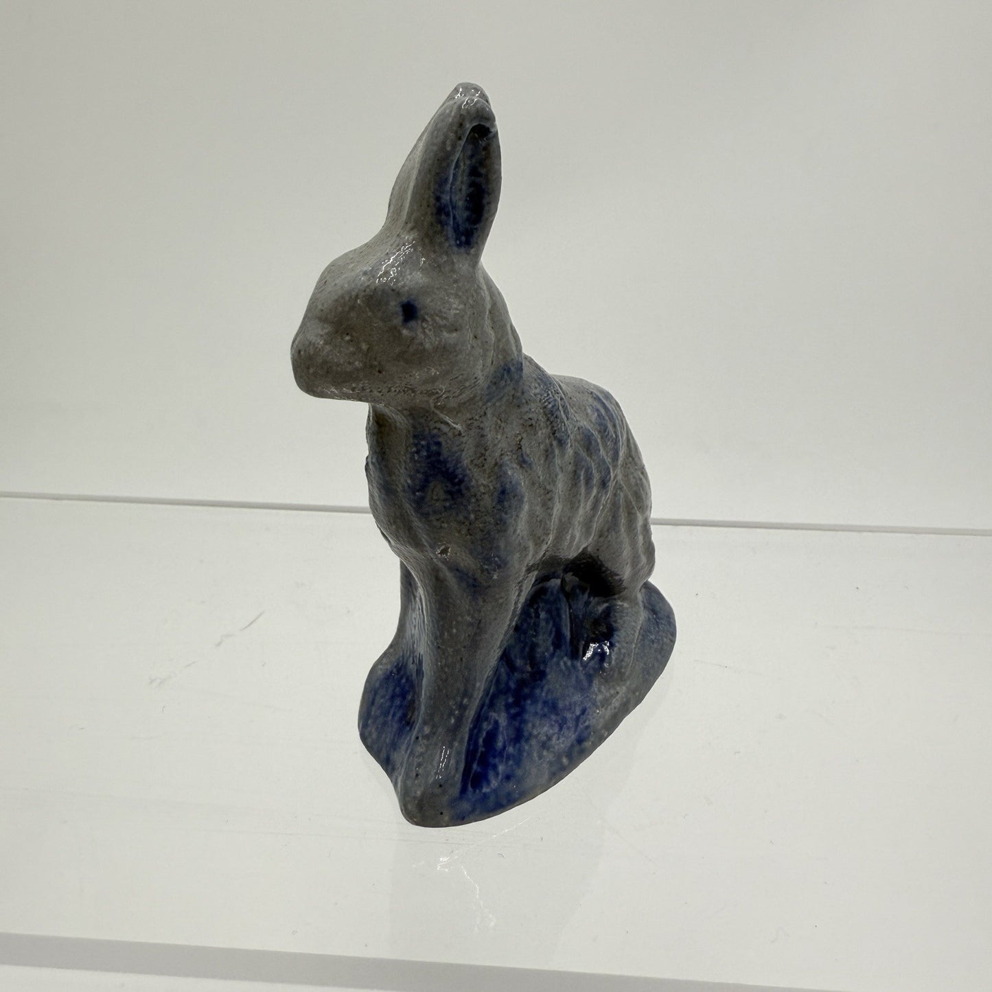 Rowe Pottery Works Rabbit Figurine Salt Glaze 3" BUNNY 1990 Blue Gray Easter