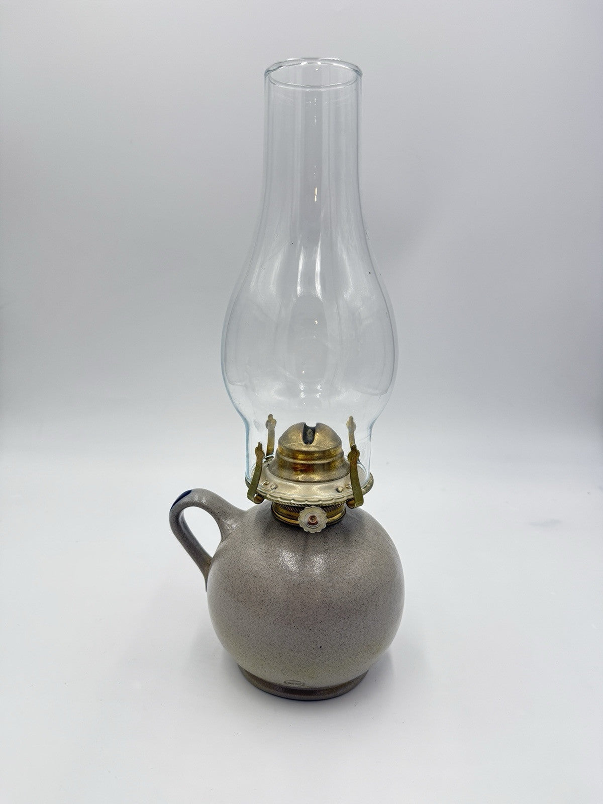 Vtg Rowe Pottery Works Salt Glazed Hurricane Oil Lamp Heart Painted Signed 14”