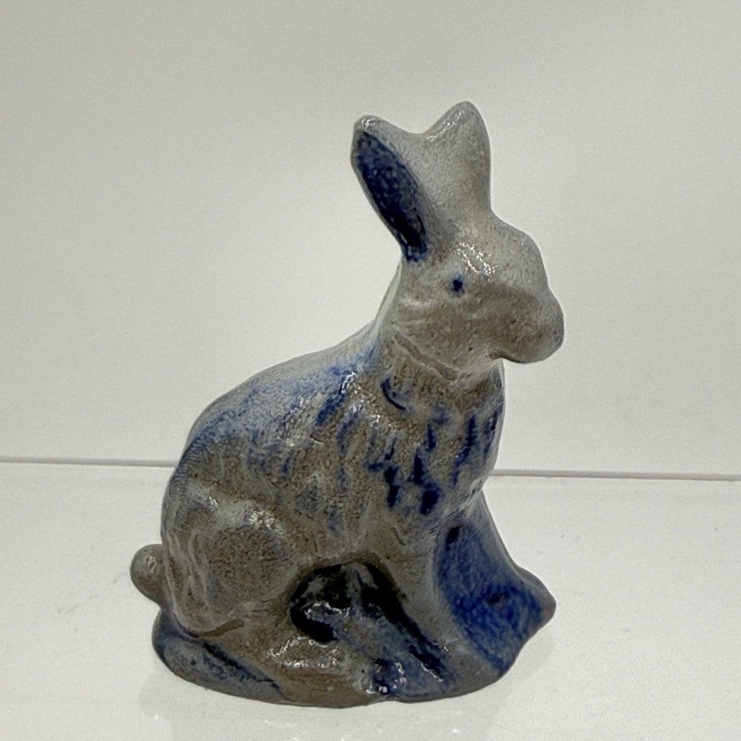 Rowe Pottery Works Rabbit Figurine Salt Glaze 3" BUNNY 1990 Blue Gray Easter