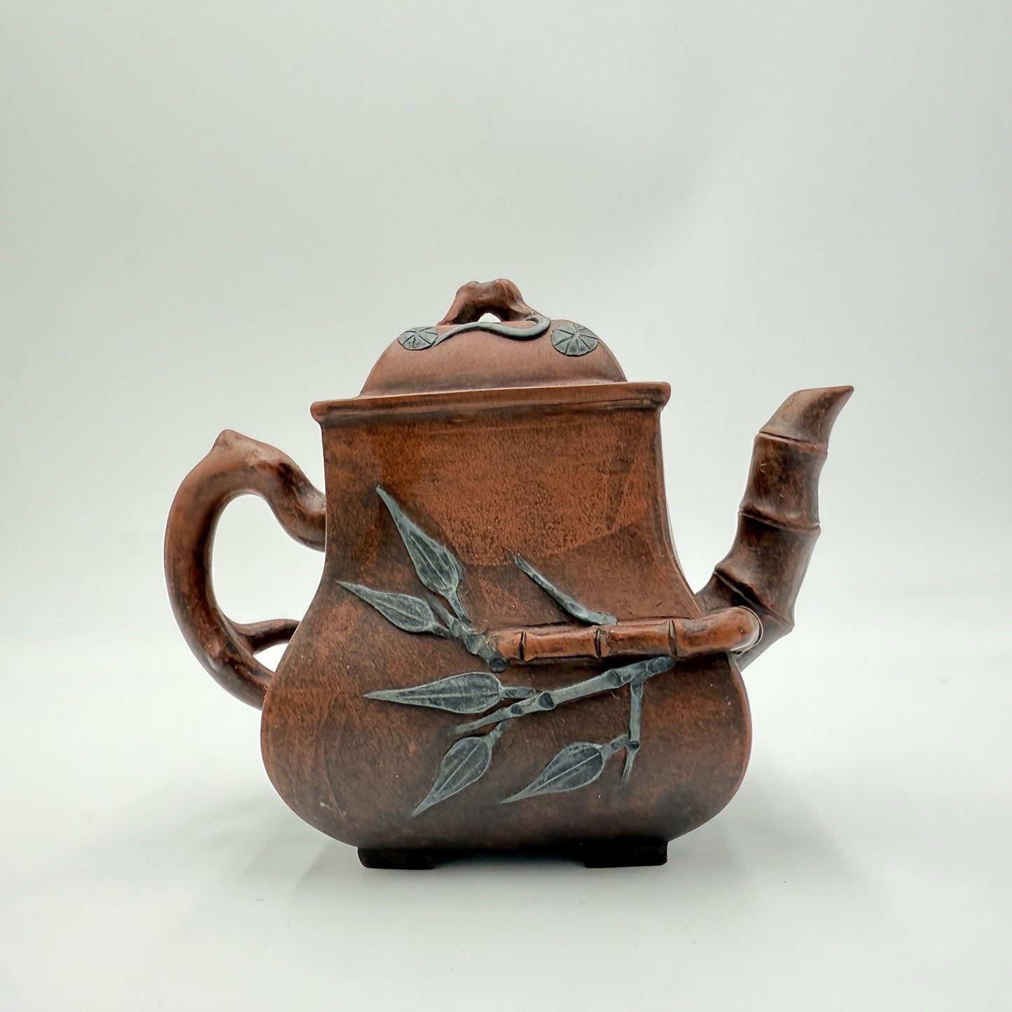 Antique Yixing Zisha Clay Teapot pottery terracota bamboo cherry blossom Design