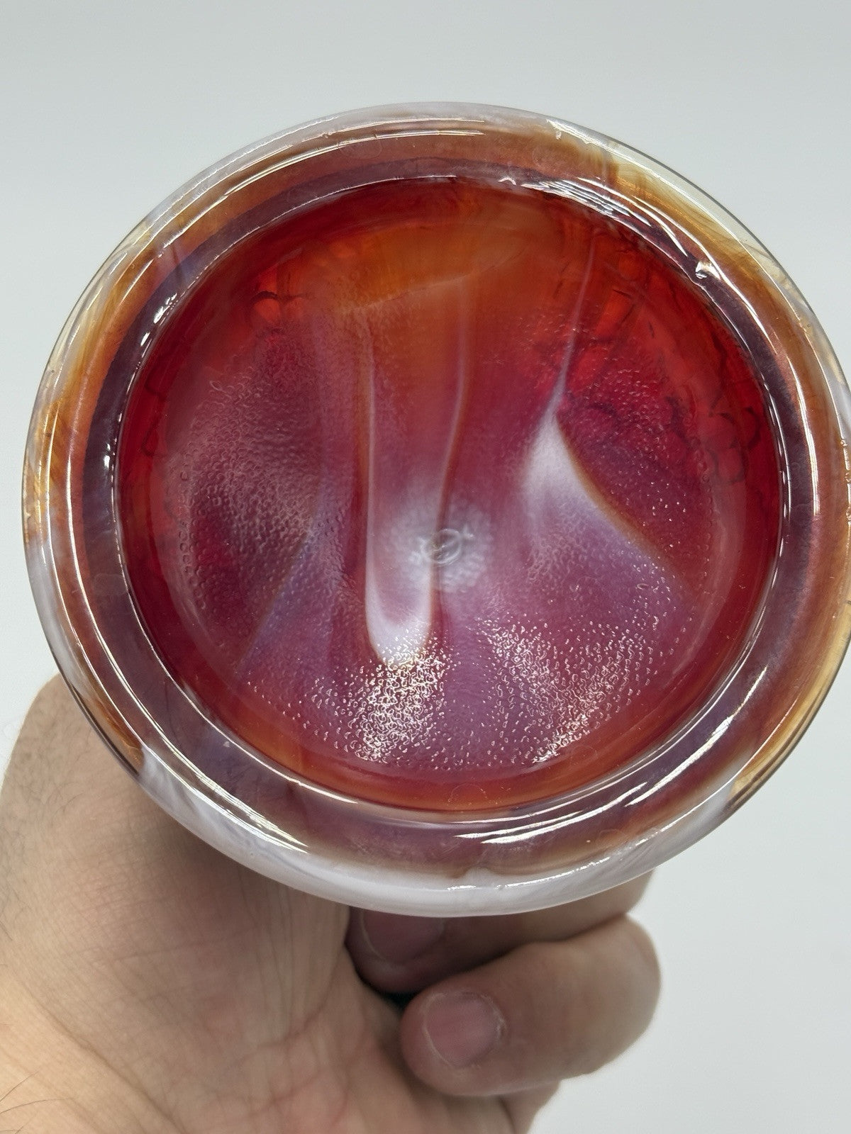 Imperial Red Slag ArtGlass Candle Stick Holder Embossed Grapes Leaf Vintage 1960
