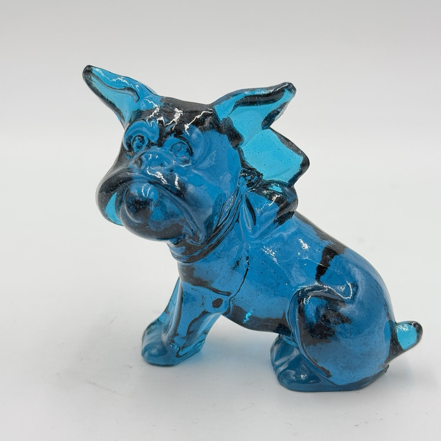 MCM Imperial Art Glass Bulldog Parlour Blue Figurine Rare 3” Paperweight Vintage