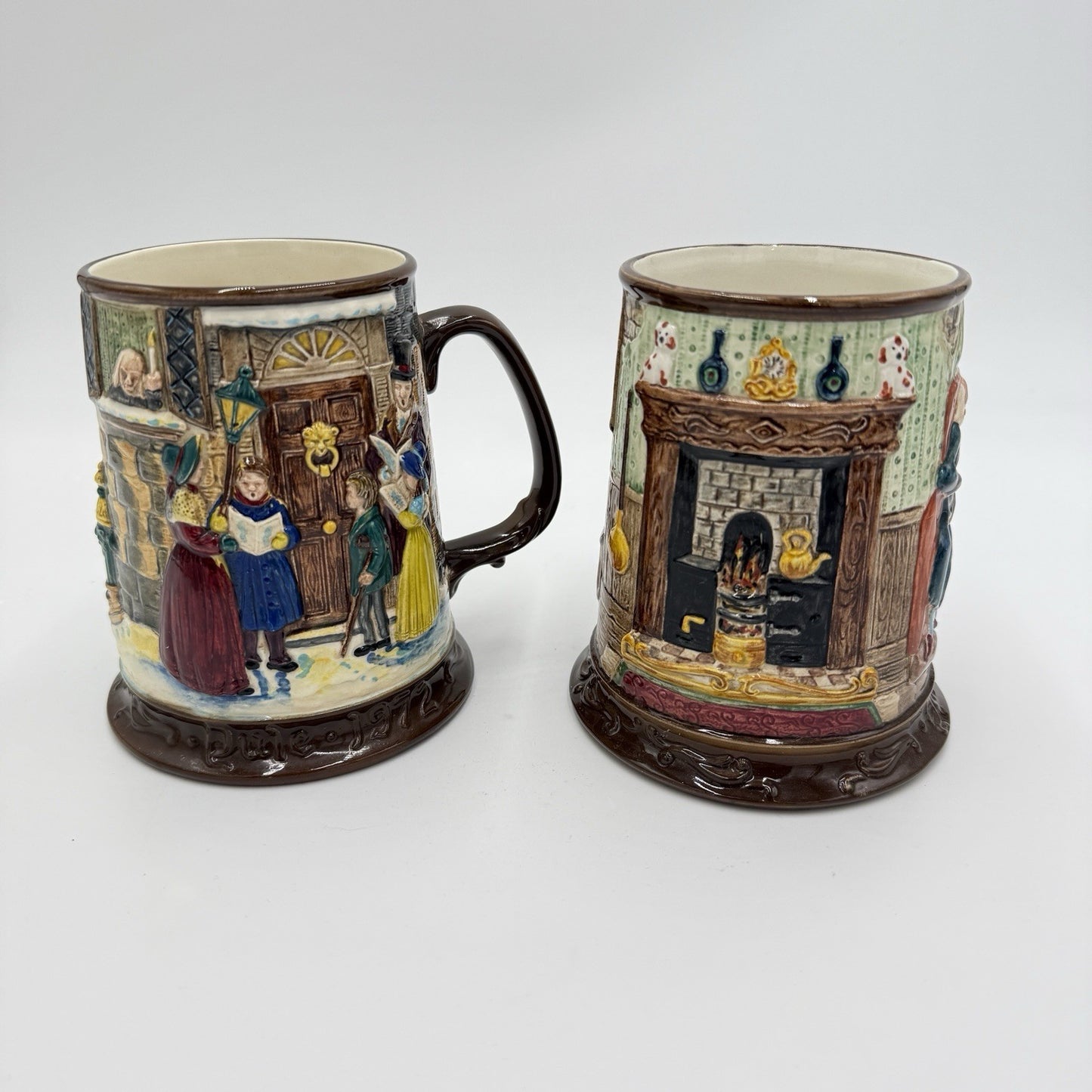 Vintage Beswick England Ceramic Charles Dickens Carol Tankards Embossed