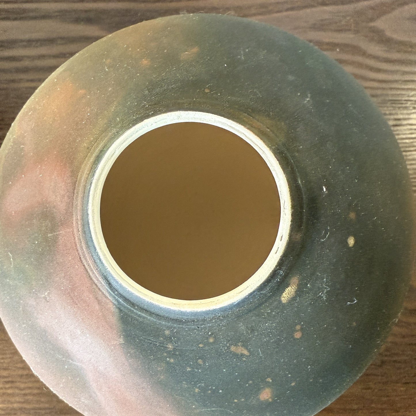 Raku Fired Pottery Iridescent Vase Urn With Lid Signed Wood Colors Natural 10in
