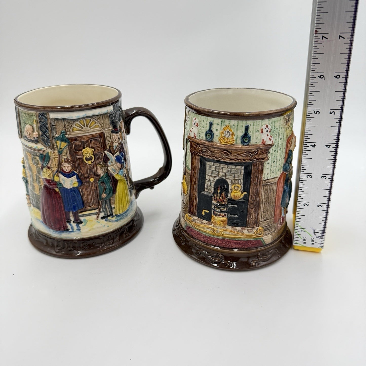 Vintage Beswick England Ceramic Charles Dickens Carol Tankards Embossed