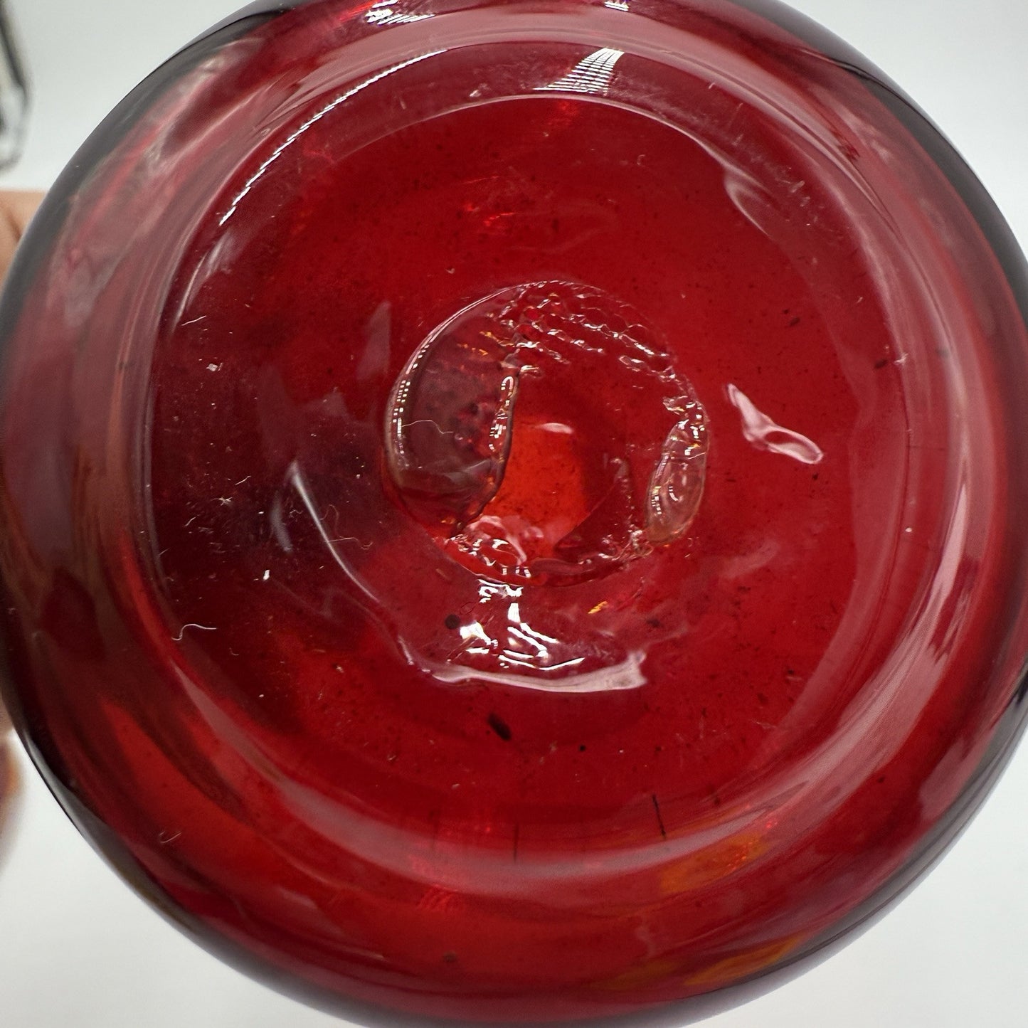MCM Blenko Art Glass Red Orange Rim Mini Vase 3.5”