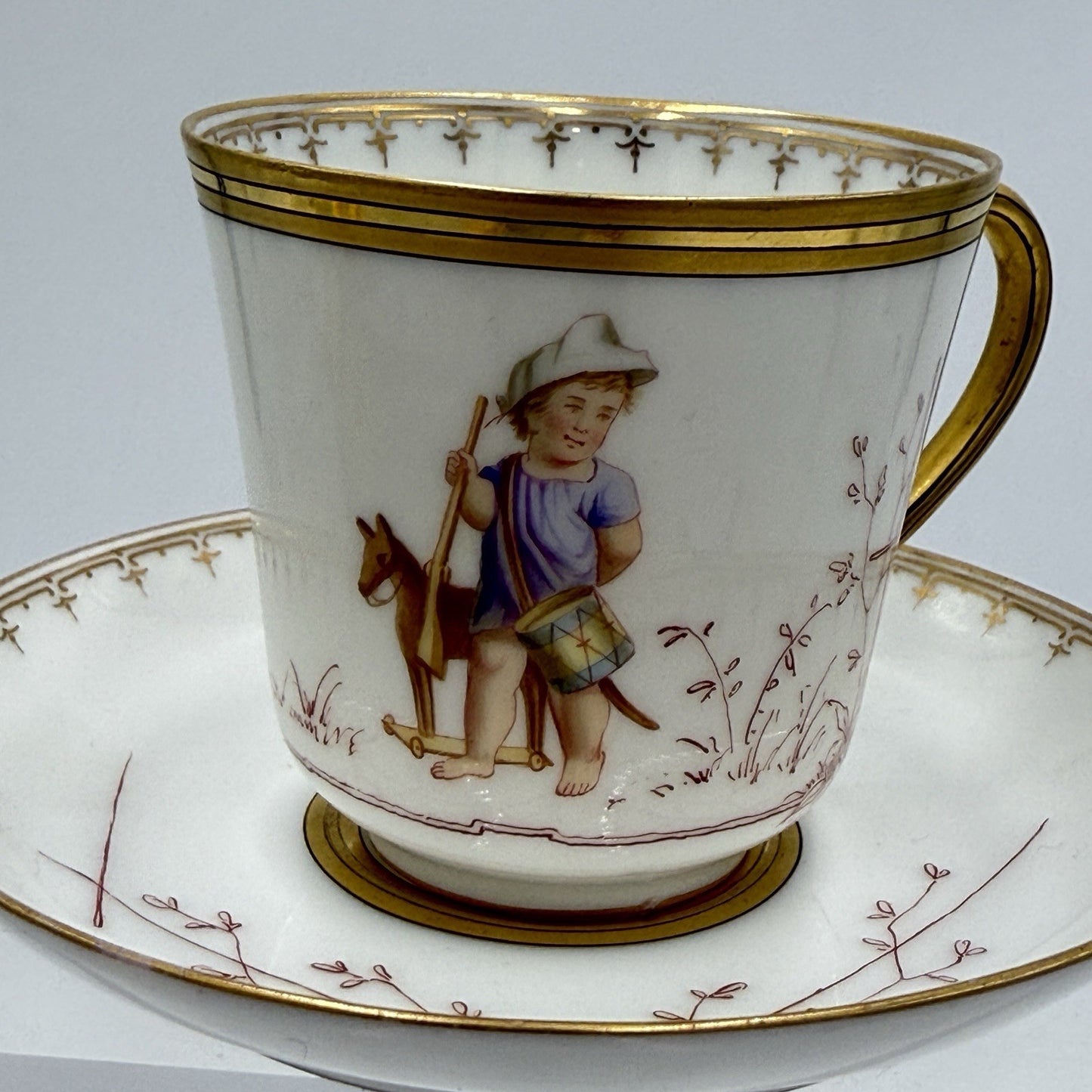 Antique Sevres porcelain litron cup and saucer 18th century Painted # 162