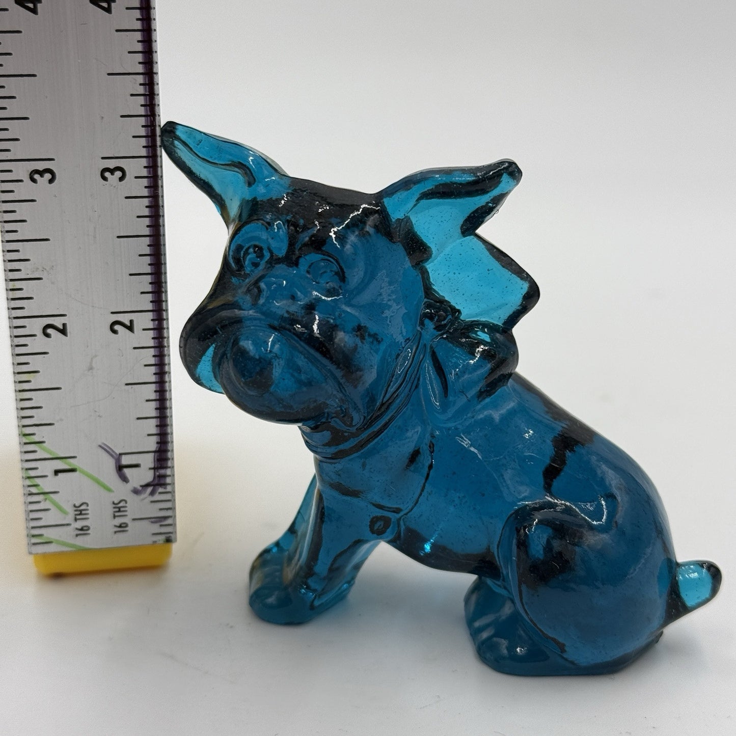 MCM Imperial Art Glass Bulldog Parlour Blue Figurine Rare 3” Paperweight Vintage