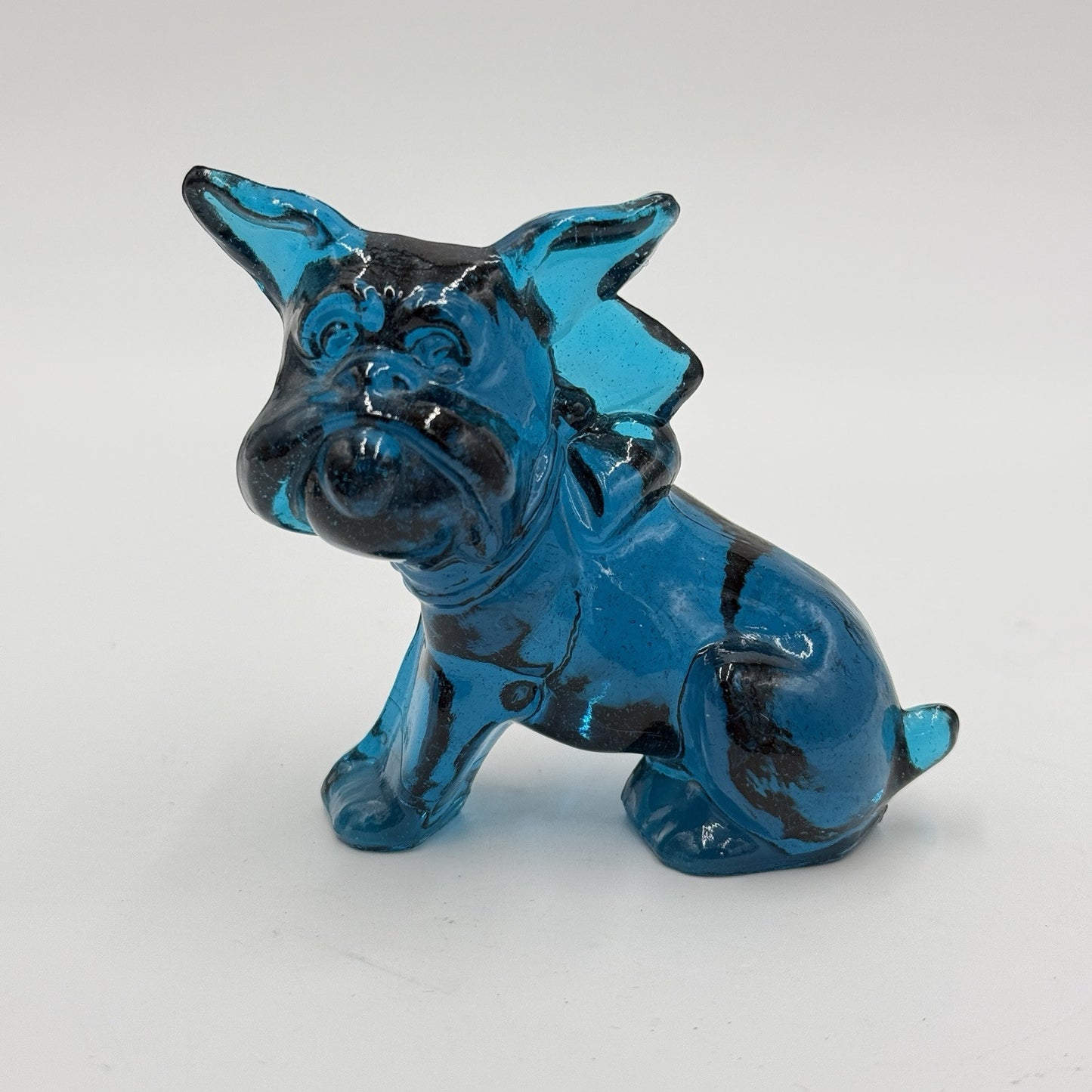 MCM Imperial Art Glass Bulldog Parlour Blue Figurine Rare 3” Paperweight Vintage