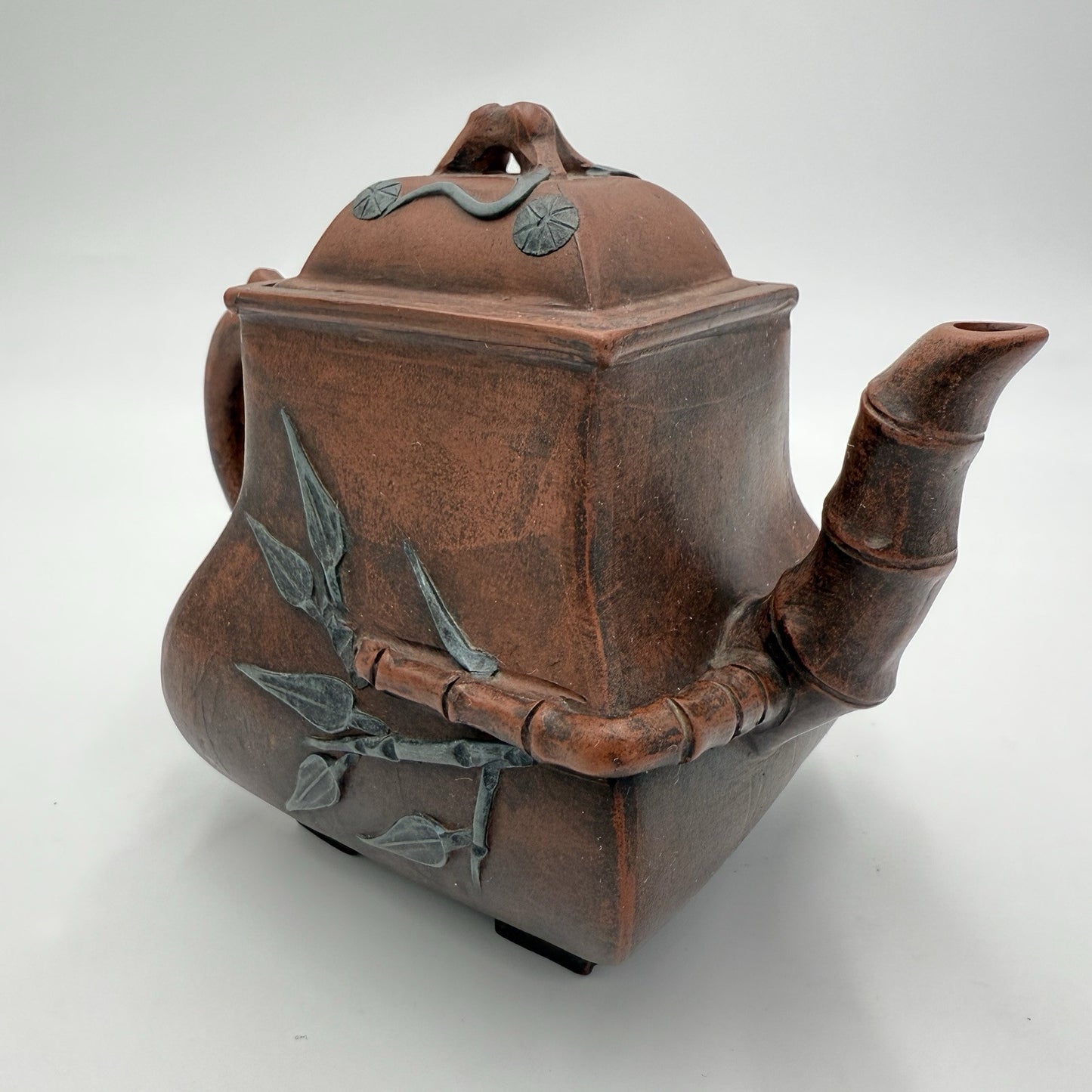 Antique Yixing Zisha Clay Teapot pottery terracota bamboo cherry blossom Design