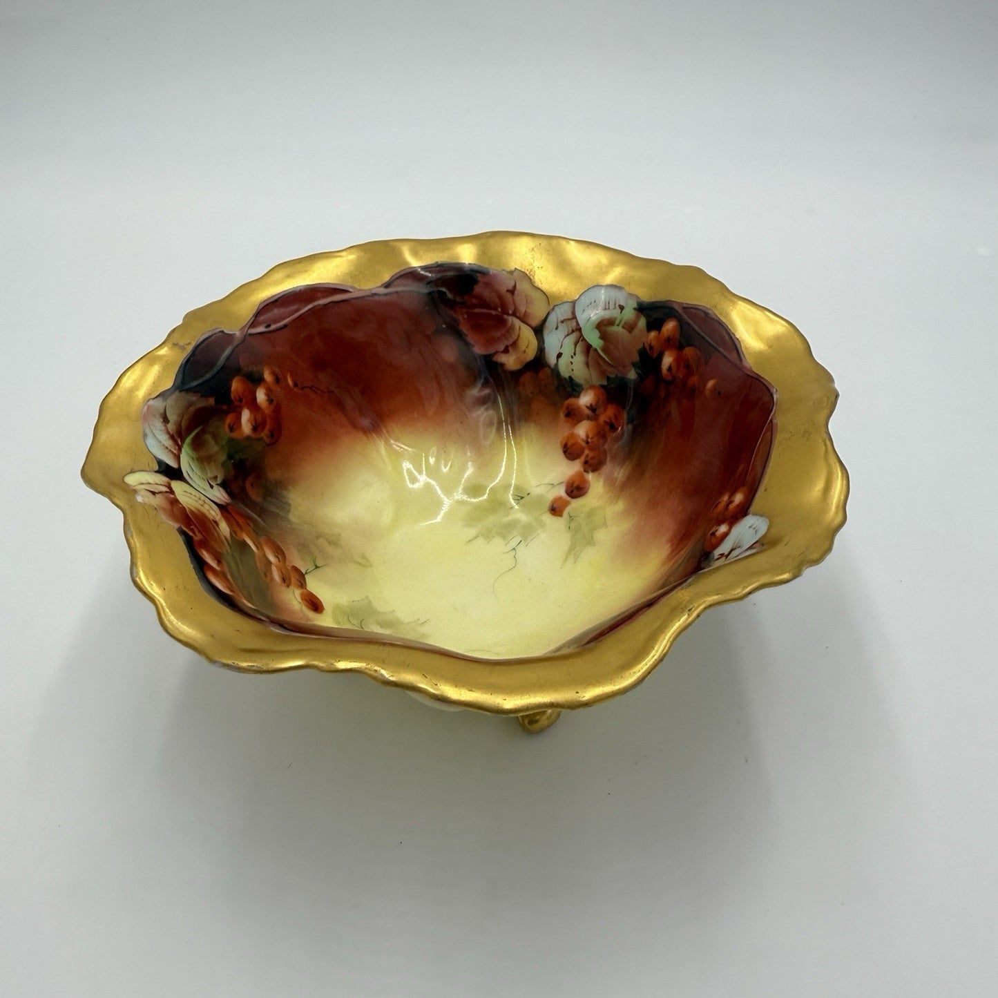 Antique Martin Limoges France Porcelain Painted Footed Bowl Pickard 1900 Gold