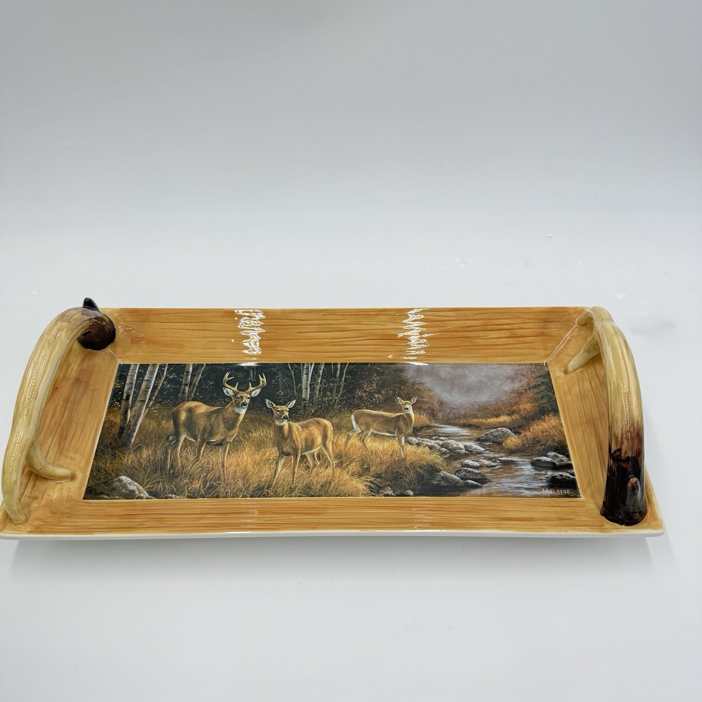 Wild Wings Whitetail Deer Antler Serving Tray Dish Oct Mist 2008 By R Millete