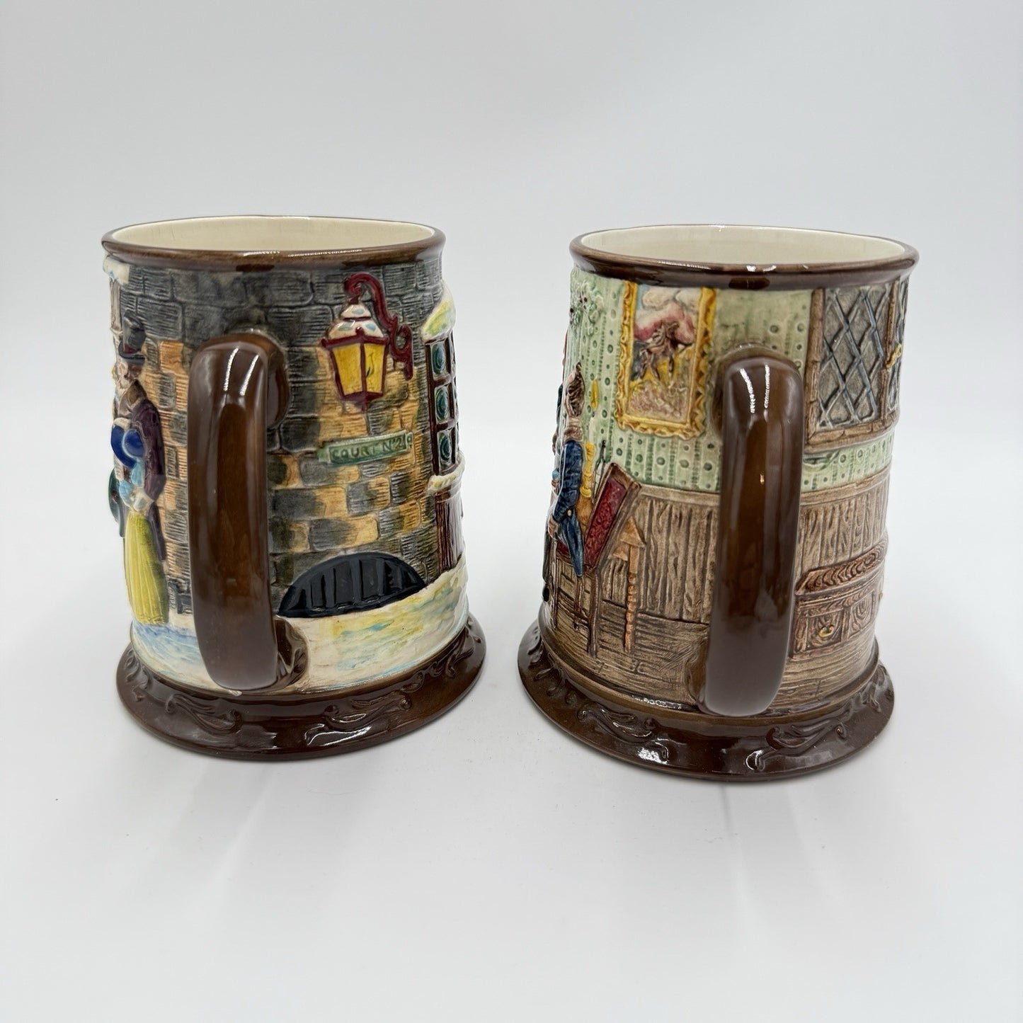 Vintage Beswick England Ceramic Charles Dickens Carol Tankards Embossed