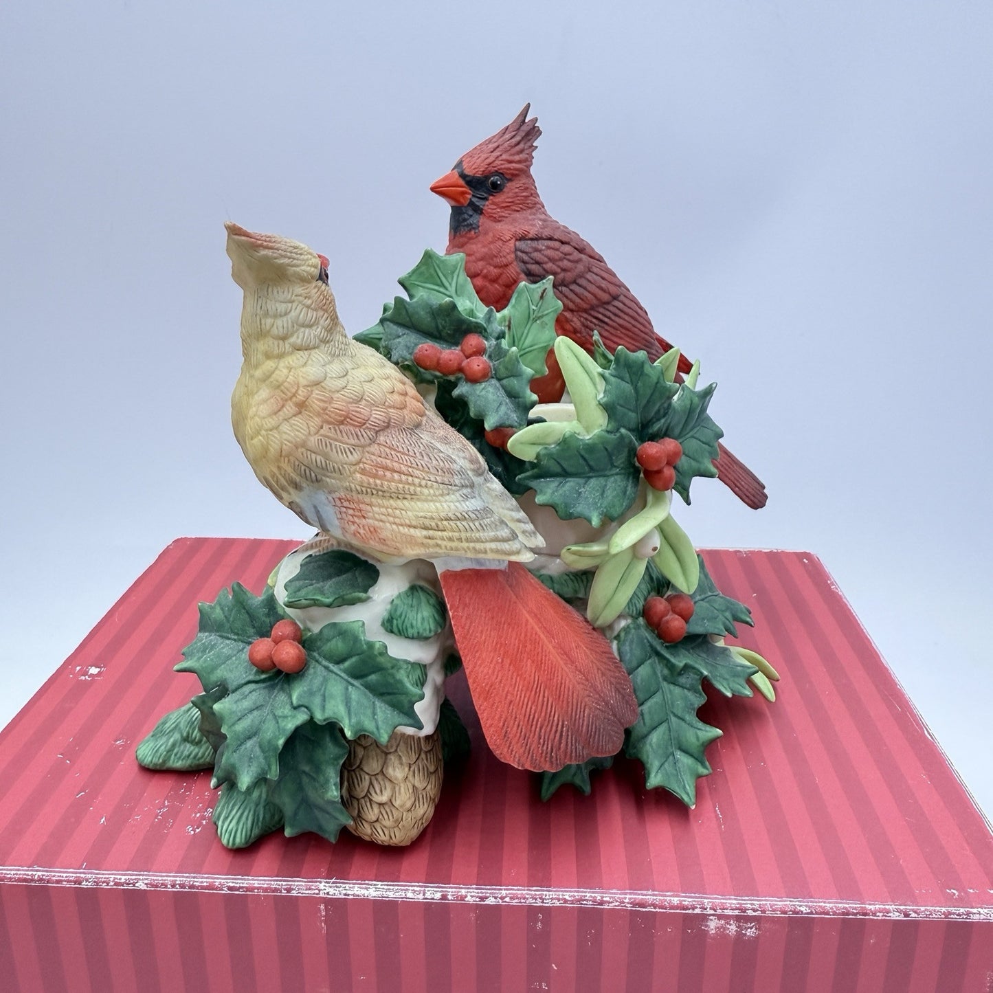 Lenox Winter Greetings Centerpiece CandleStick Cardinals Birds Porcelain Figurin