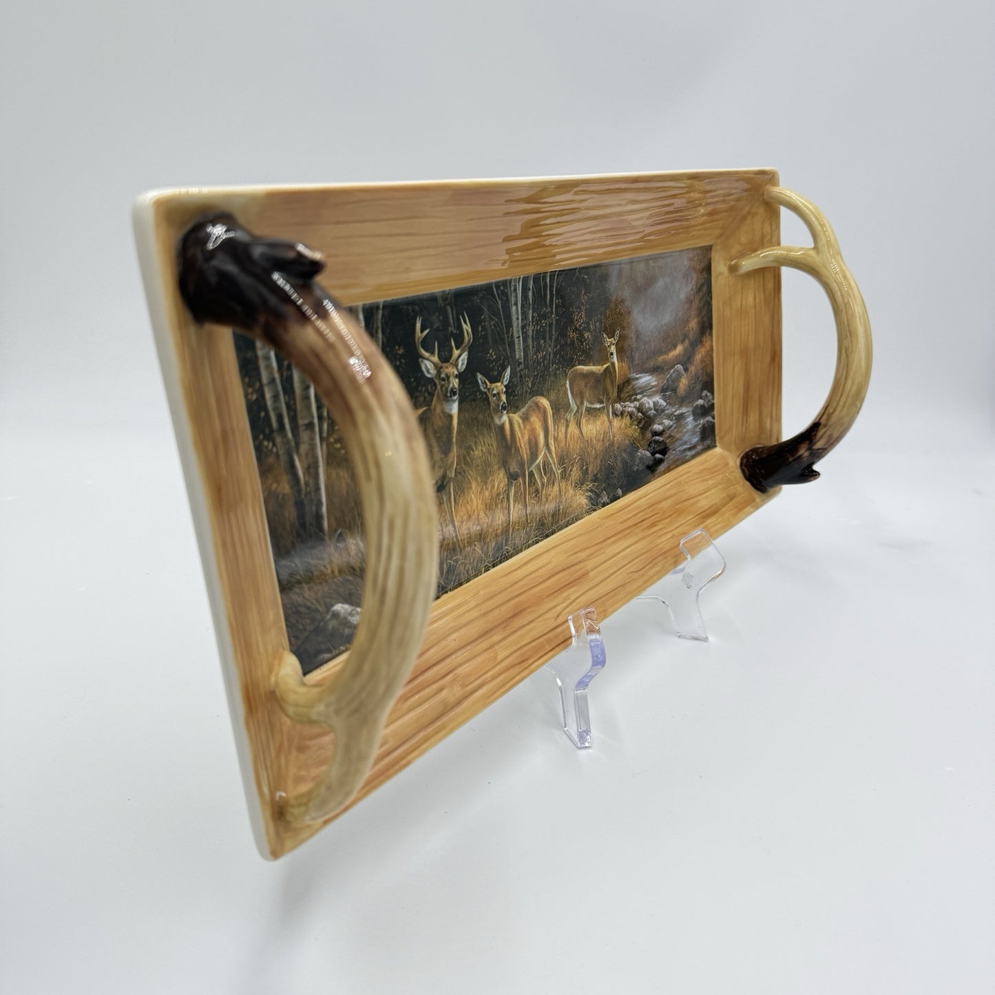 Wild Wings Whitetail Deer Antler Serving Tray Dish Oct Mist 2008 By R Millete