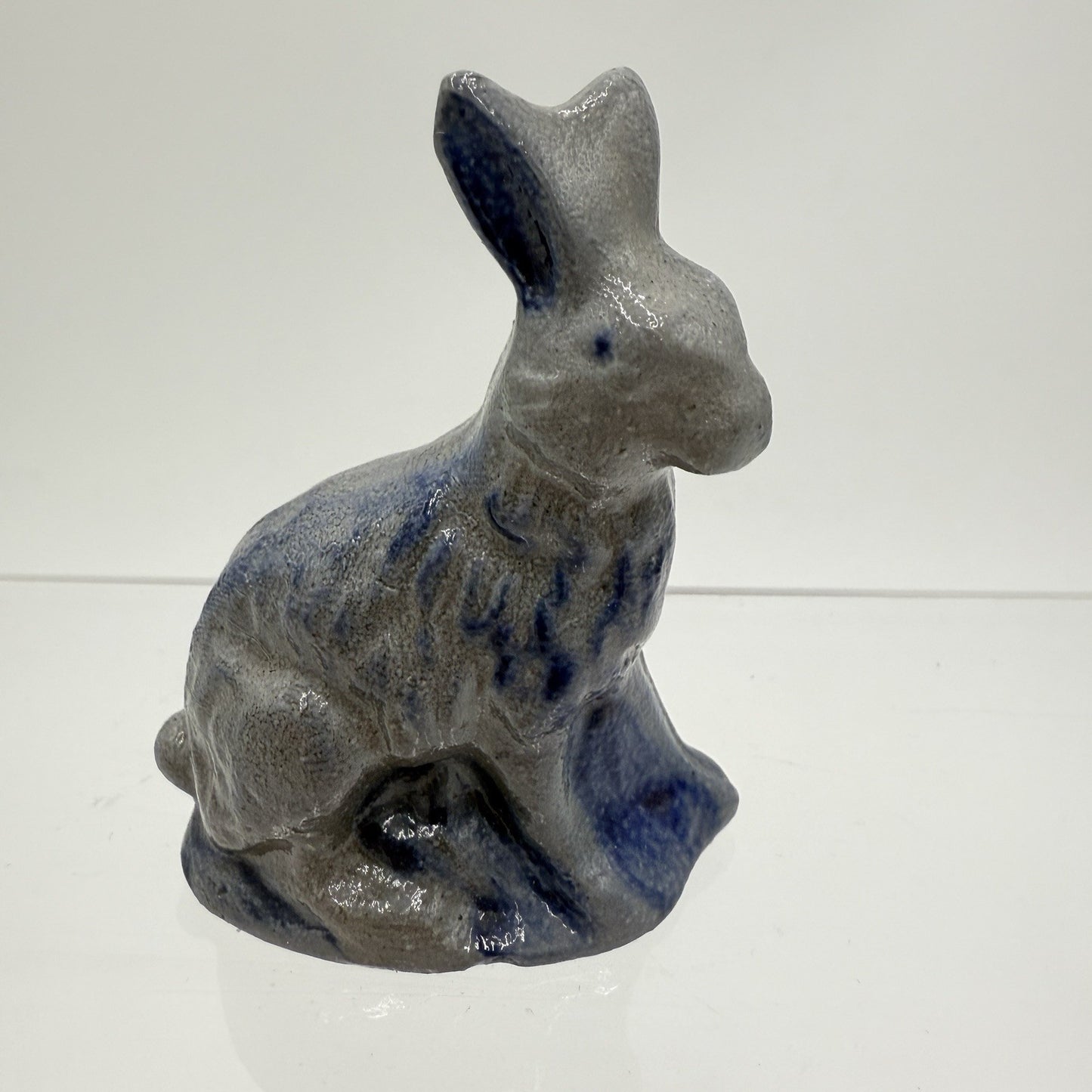 Rowe Pottery Works Rabbit Figurine Salt Glaze 3" BUNNY 1990 Blue Gray Easter