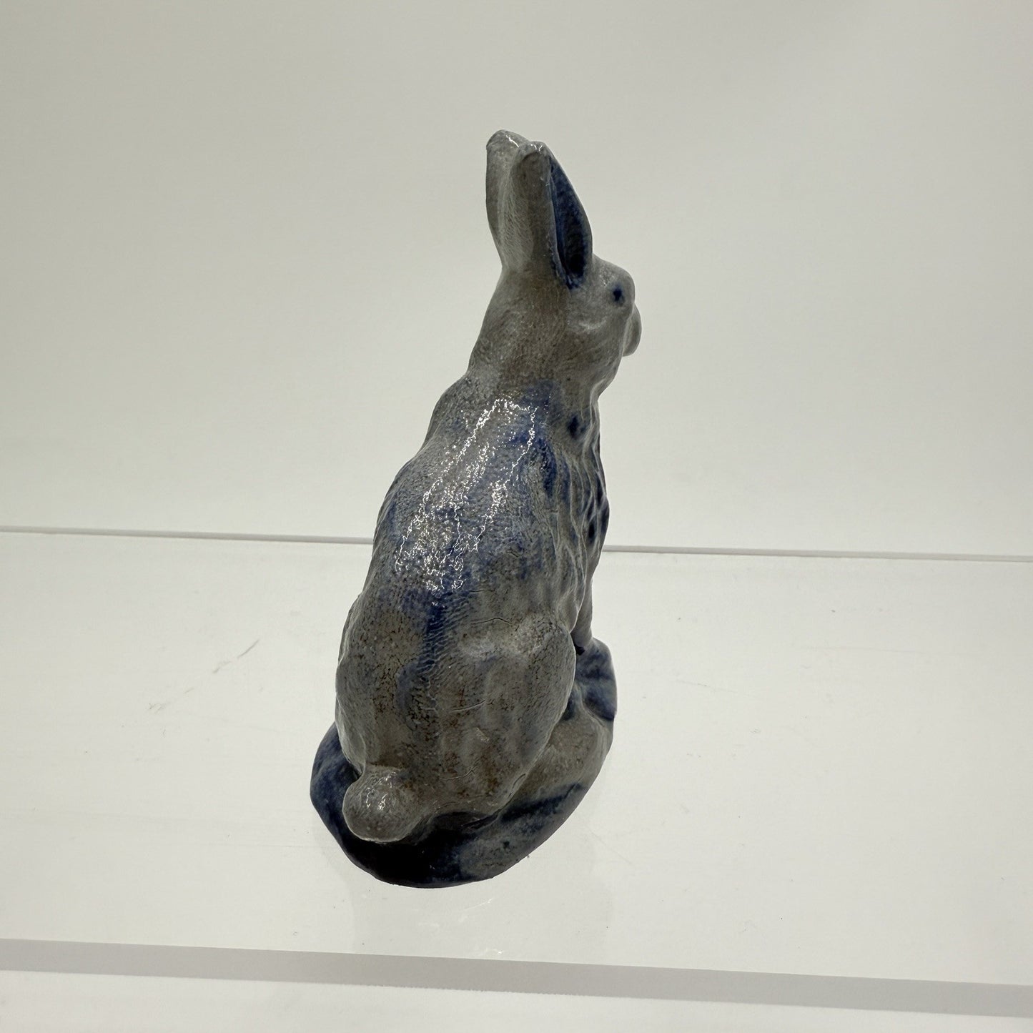 Rowe Pottery Works Rabbit Figurine Salt Glaze 3" BUNNY 1990 Blue Gray Easter