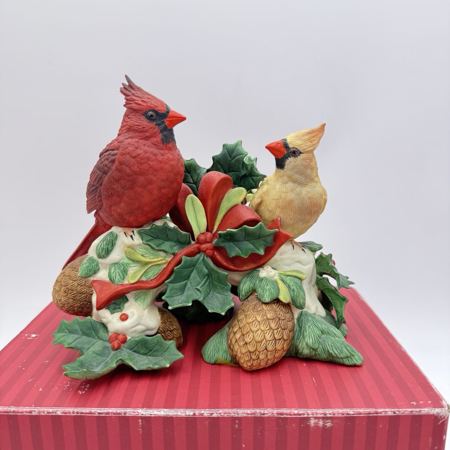 Lenox Winter Greetings Centerpiece CandleStick Cardinals Birds Porcelain Figurin