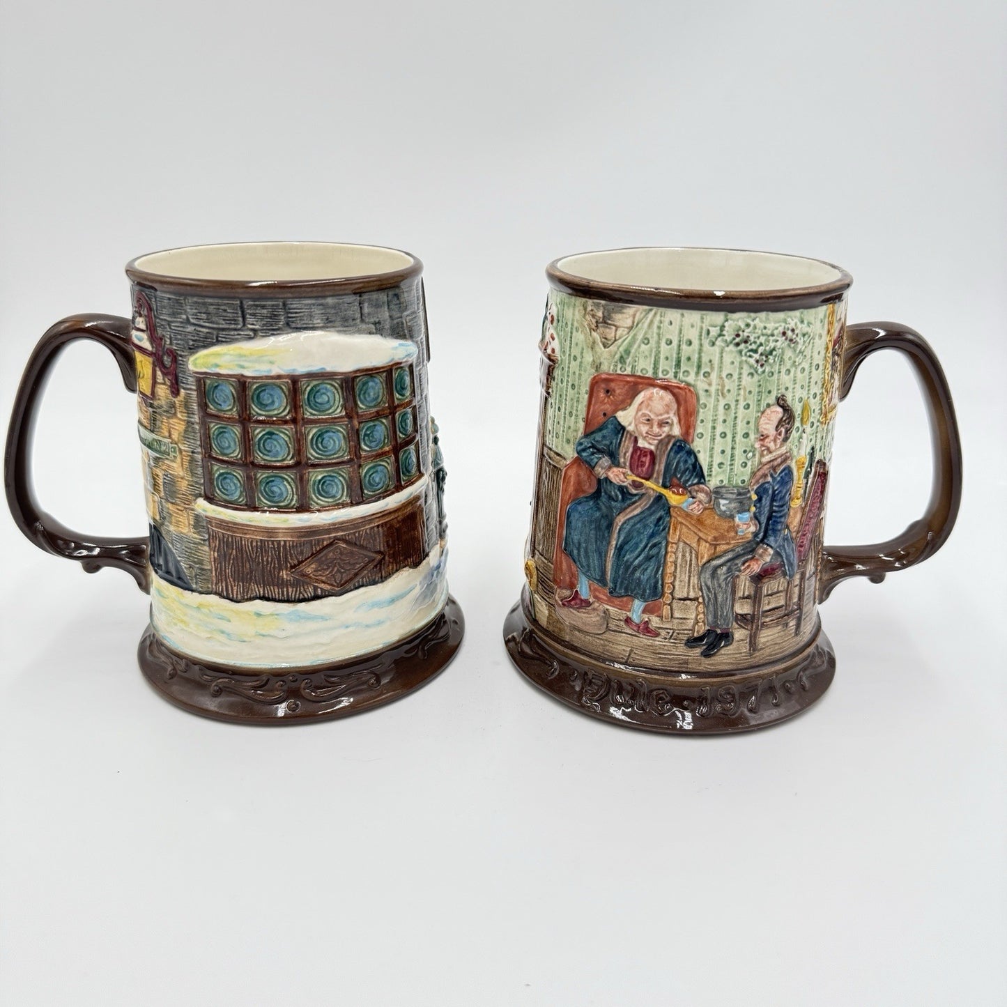 Vintage Beswick England Ceramic Charles Dickens Carol Tankards Embossed