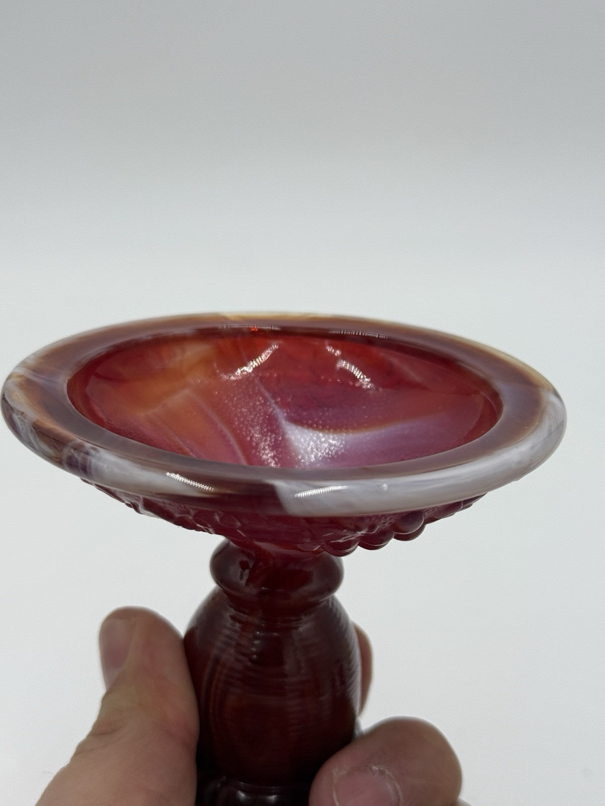 Imperial Red Slag ArtGlass Candle Stick Holder Embossed Grapes Leaf Vintage 1960