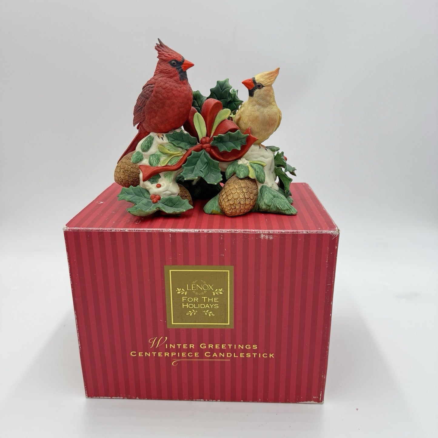 Lenox Winter Greetings Centerpiece CandleStick Cardinals Birds Porcelain Figurin