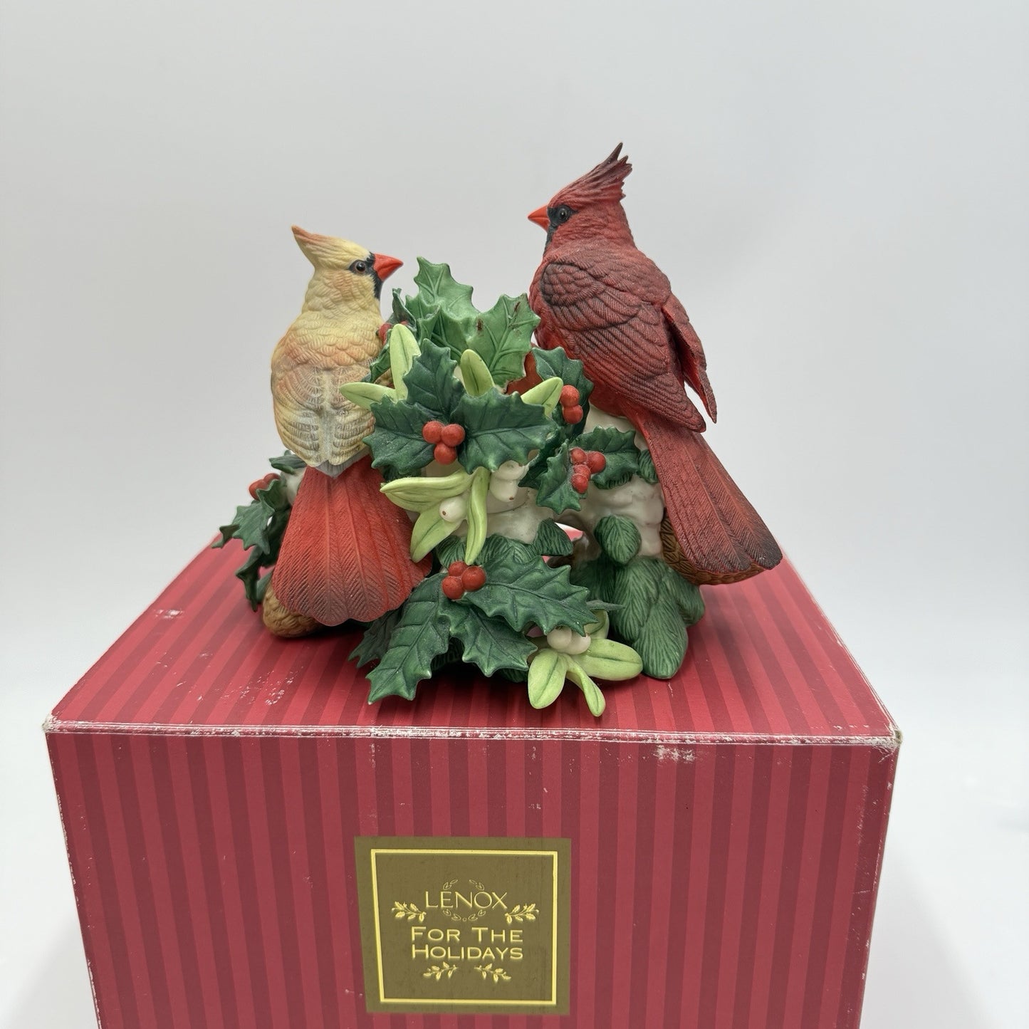 Lenox Winter Greetings Centerpiece CandleStick Cardinals Birds Porcelain Figurin