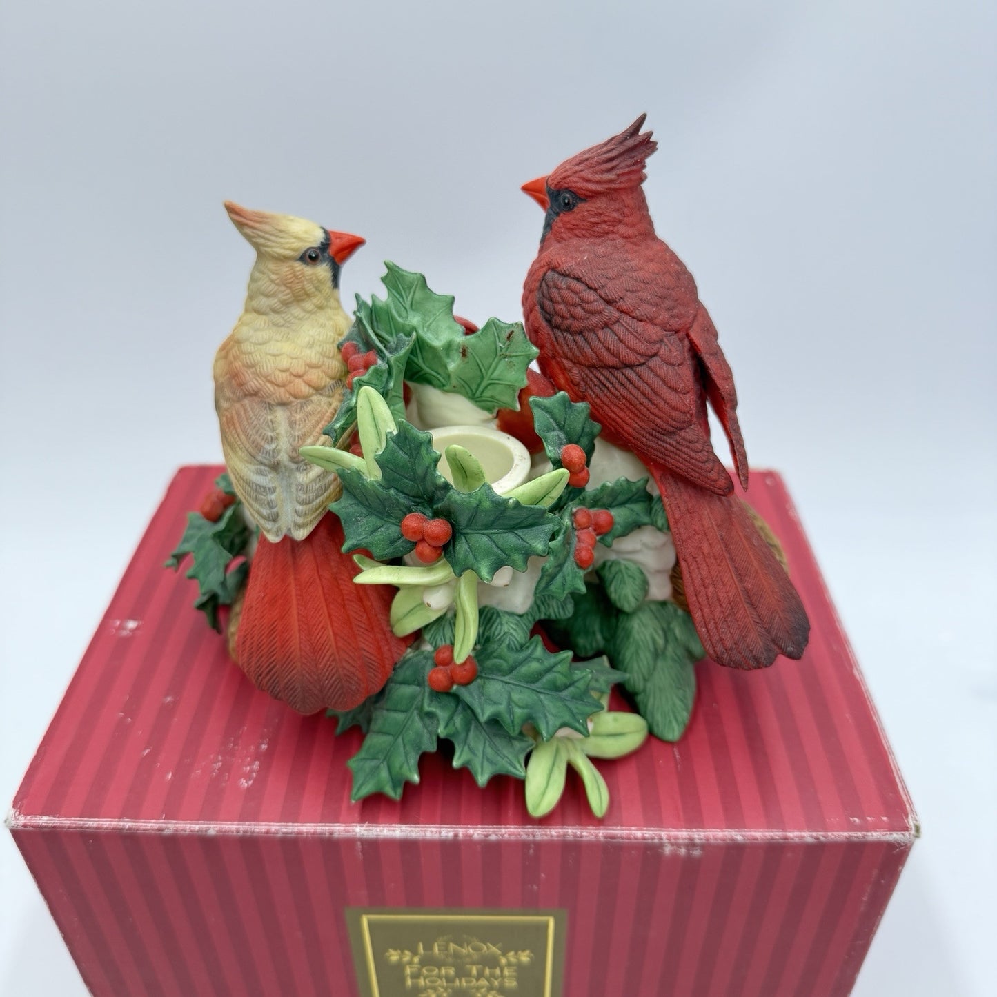 Lenox Winter Greetings Centerpiece CandleStick Cardinals Birds Porcelain Figurin