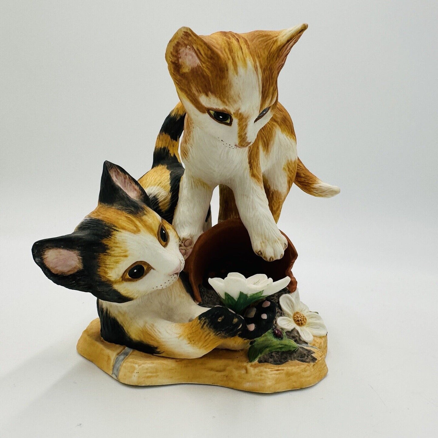 The Franklin Mint Shenenigans' Porcelain Bisque Kittens Playing In Pot Figurine