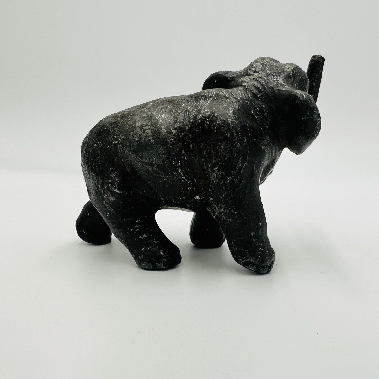Vintage Metal Elephant Figurine Trunk Up Realistic Japan Metal Red Ears