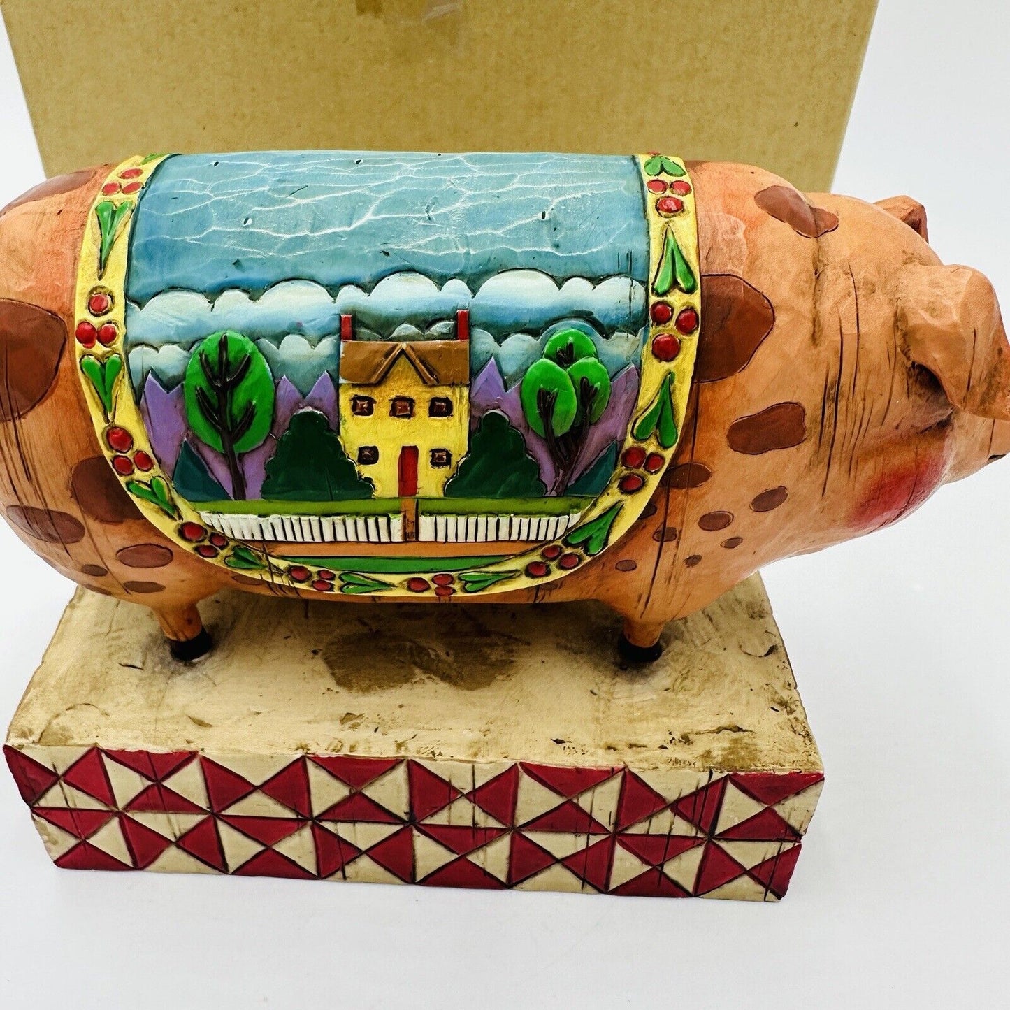Jim Shore 2003 Country Heritage Pig Figurine Quilt Enesco Heartwood Creek 117142