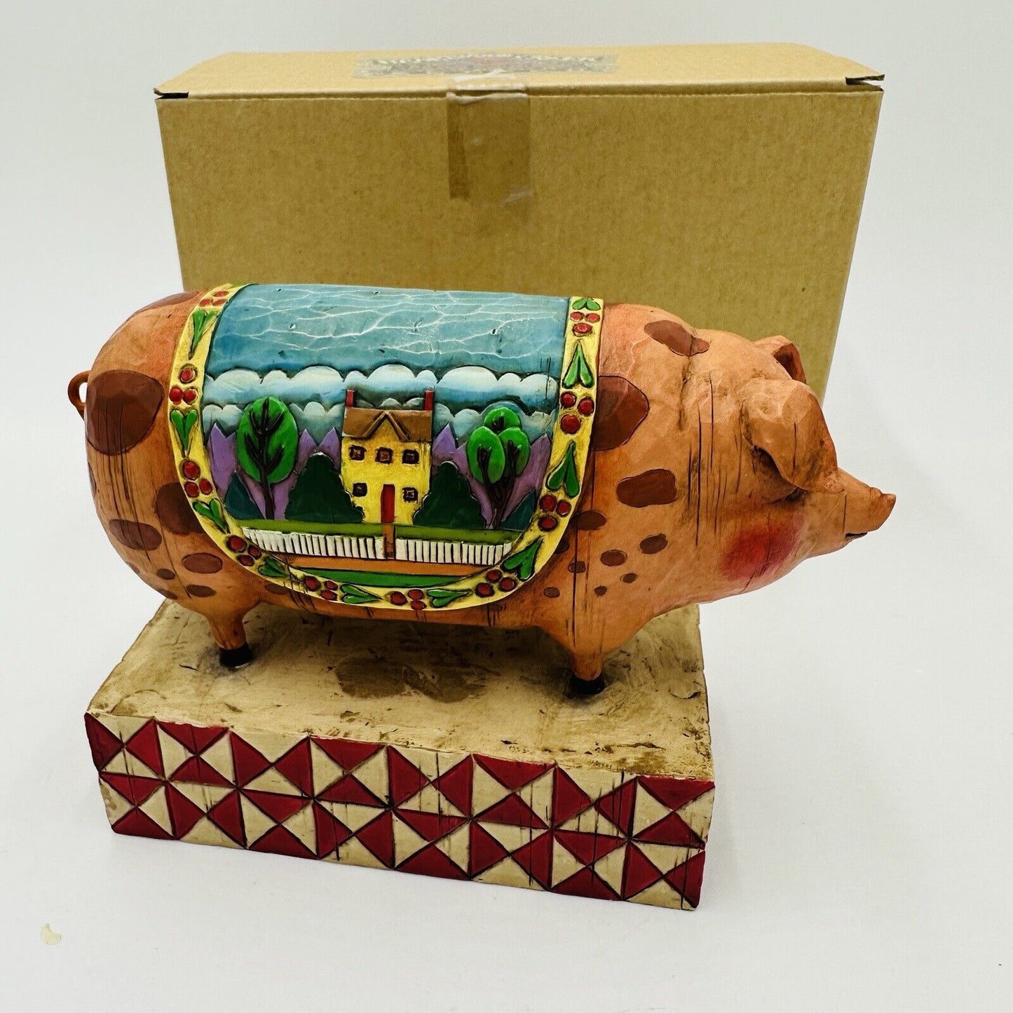 Jim Shore 2003 Country Heritage Pig Figurine Quilt Enesco Heartwood Creek 117142