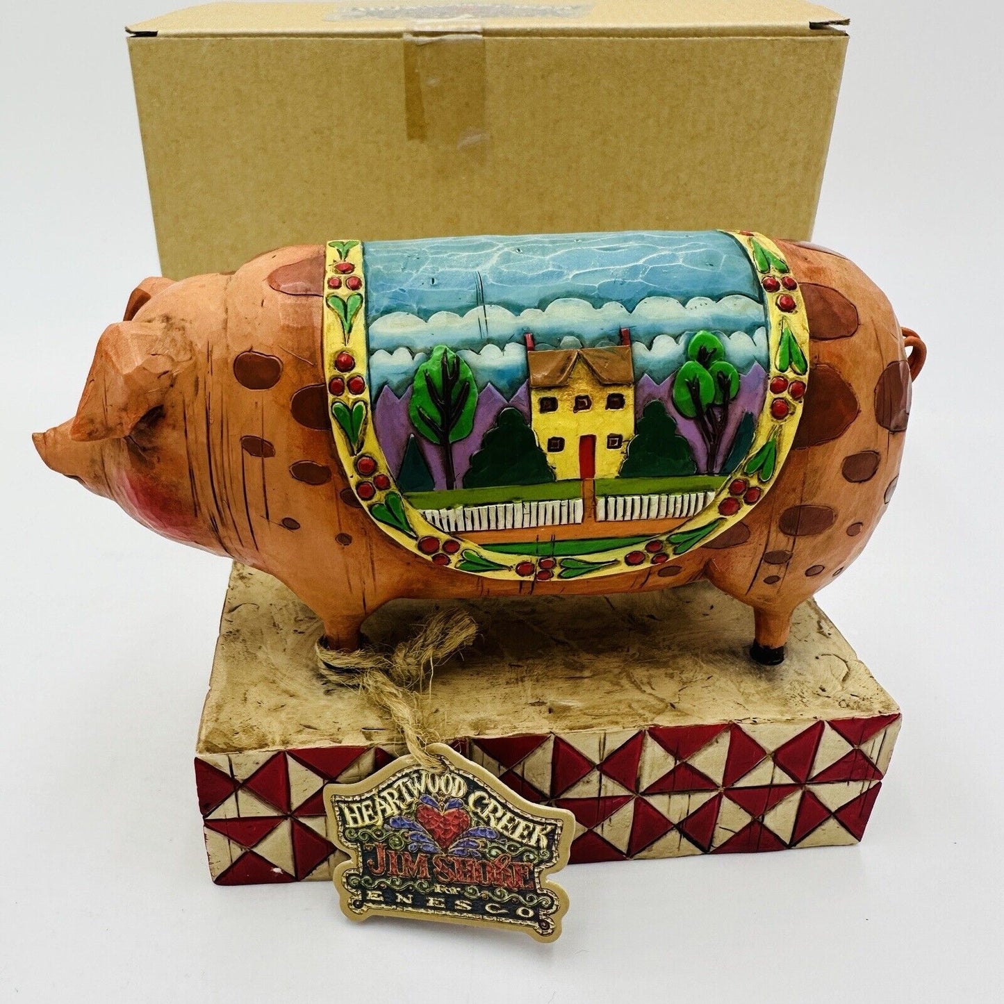 Jim Shore 2003 Country Heritage Pig Figurine Quilt Enesco Heartwood Creek 117142