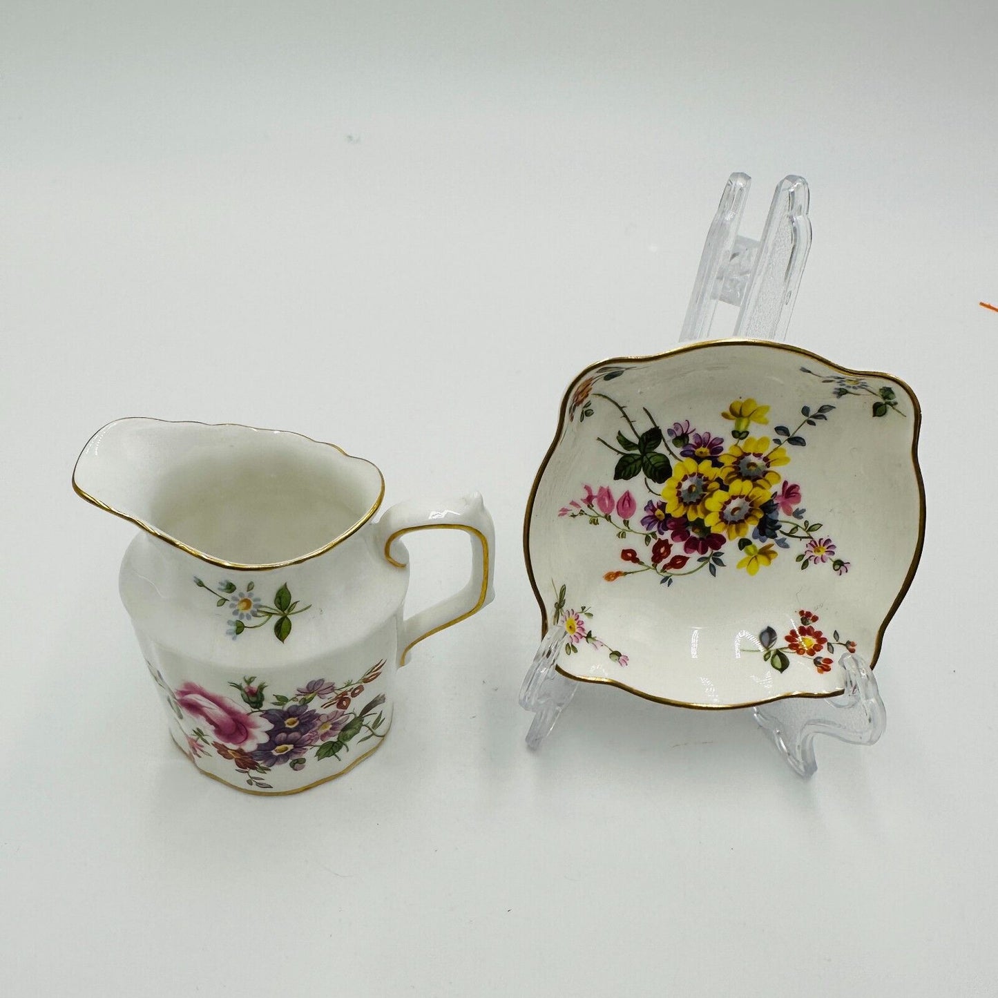 Royal Crown Derby Derby Posies Creamer with Square Dish Porcelain England Home