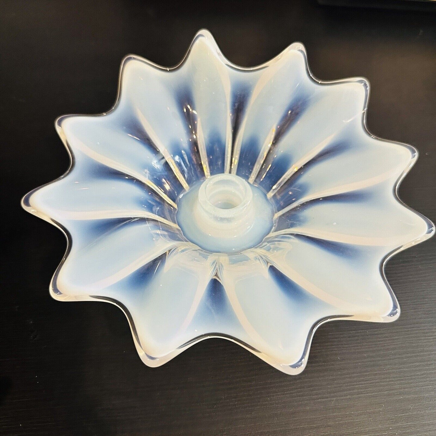 Fostoria Heirloom Glass Opalescent Taper Candle Holder fold over edge White