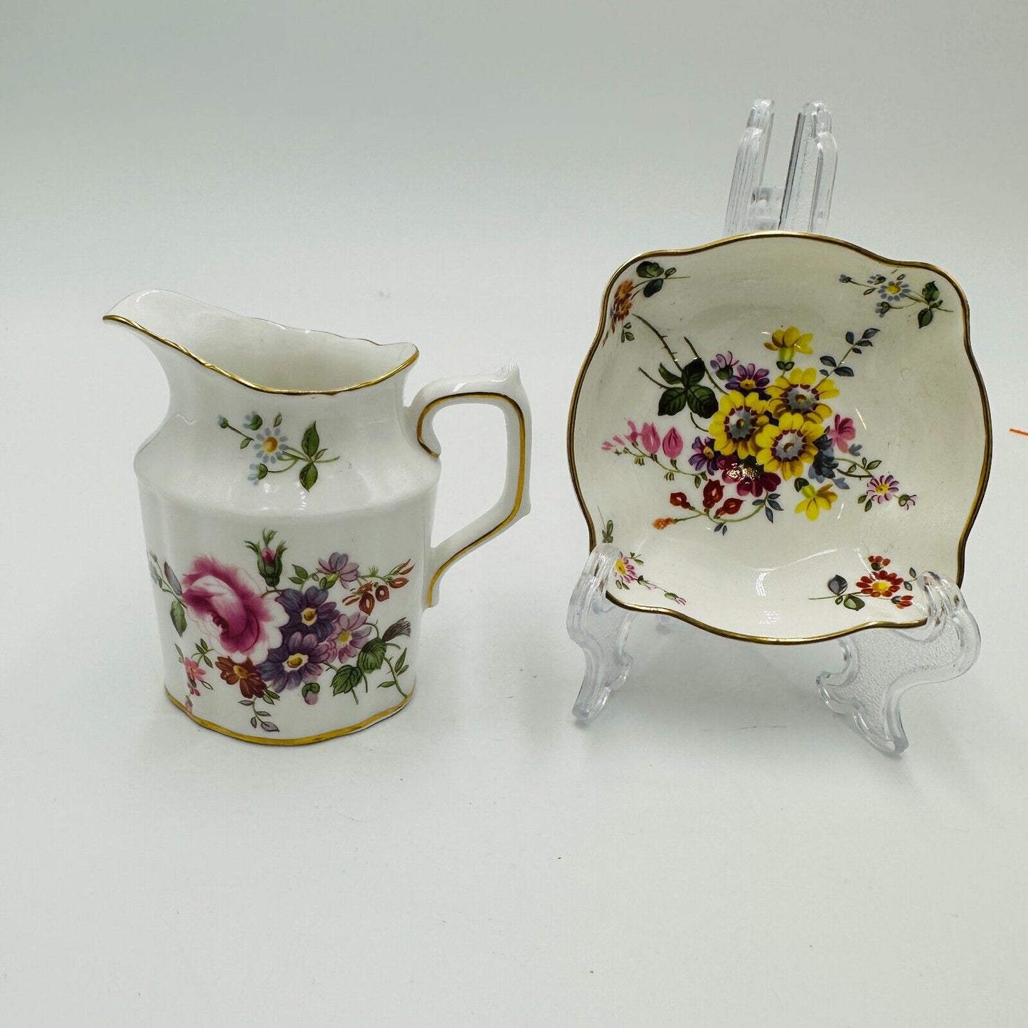 Royal Crown Derby Derby Posies Creamer with Square Dish Porcelain England Home
