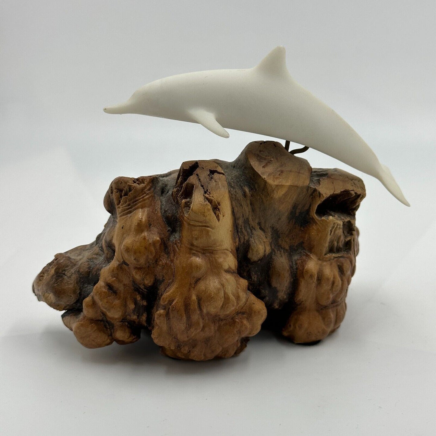 John Perry Dolphin Pellucita Sculpture Figure Statue Manzanita Wood Marked Ocean
