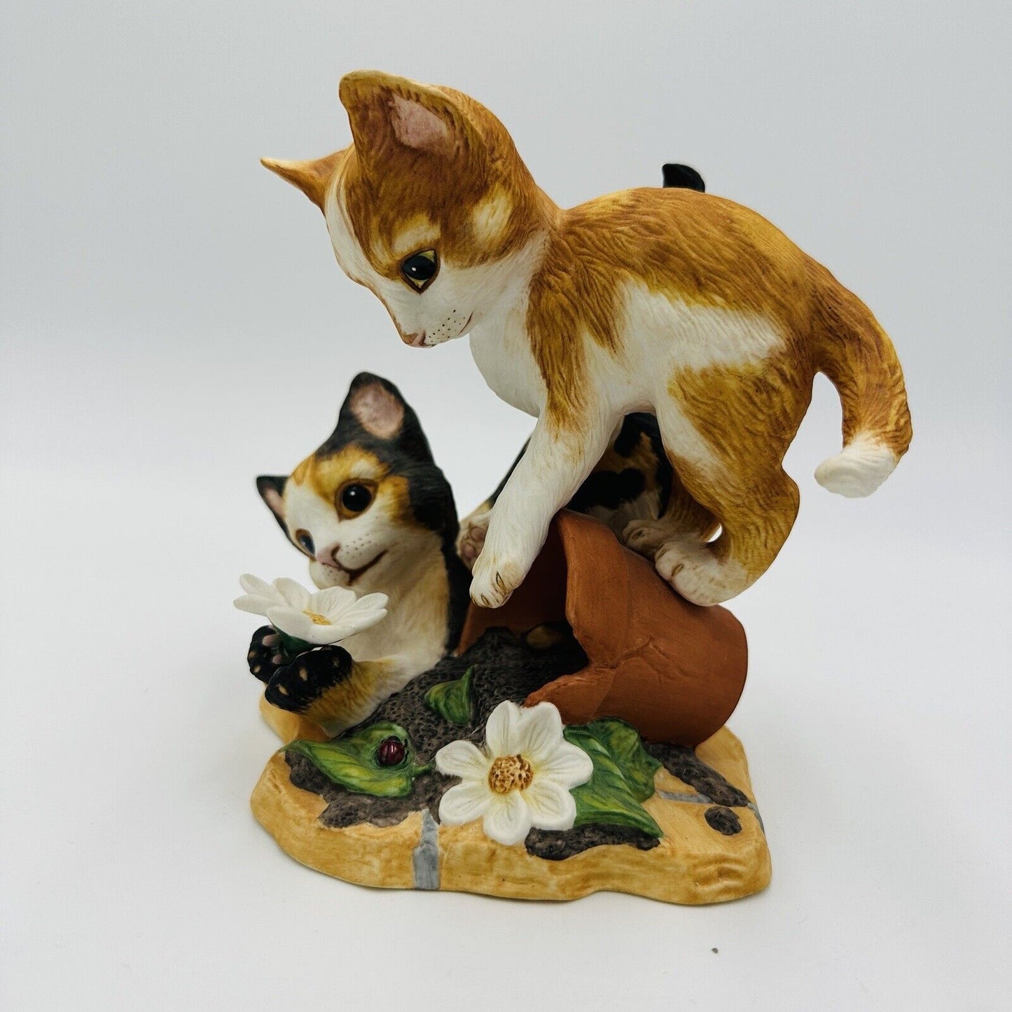 The Franklin Mint Shenenigans' Porcelain Bisque Kittens Playing In Pot Figurine