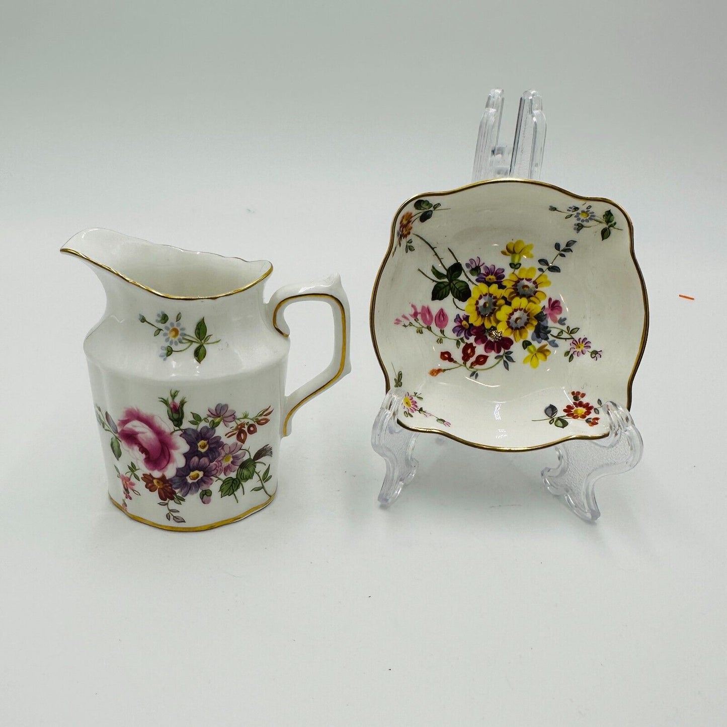 Royal Crown Derby Derby Posies Creamer with Square Dish Porcelain England Home