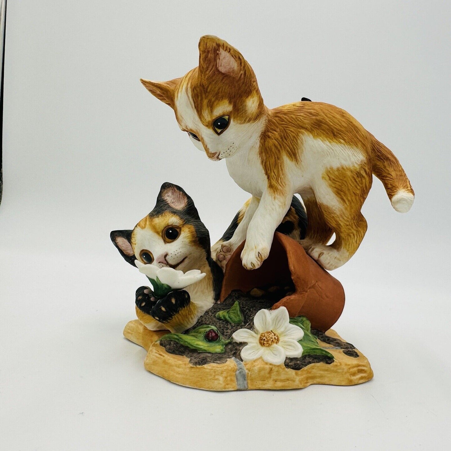 The Franklin Mint Shenenigans' Porcelain Bisque Kittens Playing In Pot Figurine
