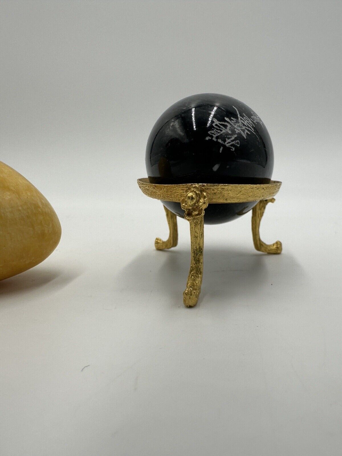 vintage Alabaster Marble Stone 3”Yellow Black Easter Eggs