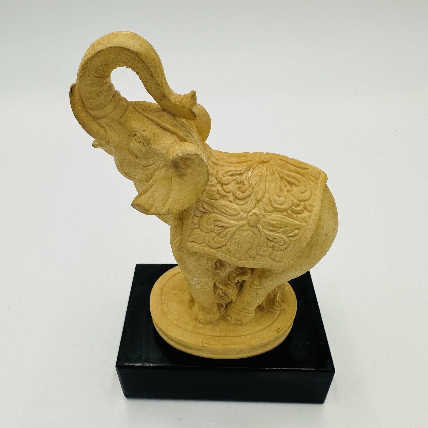 Elephant Hand Carved Alabaster Figurine Marble Base Italy A. Giannelli Home Deco