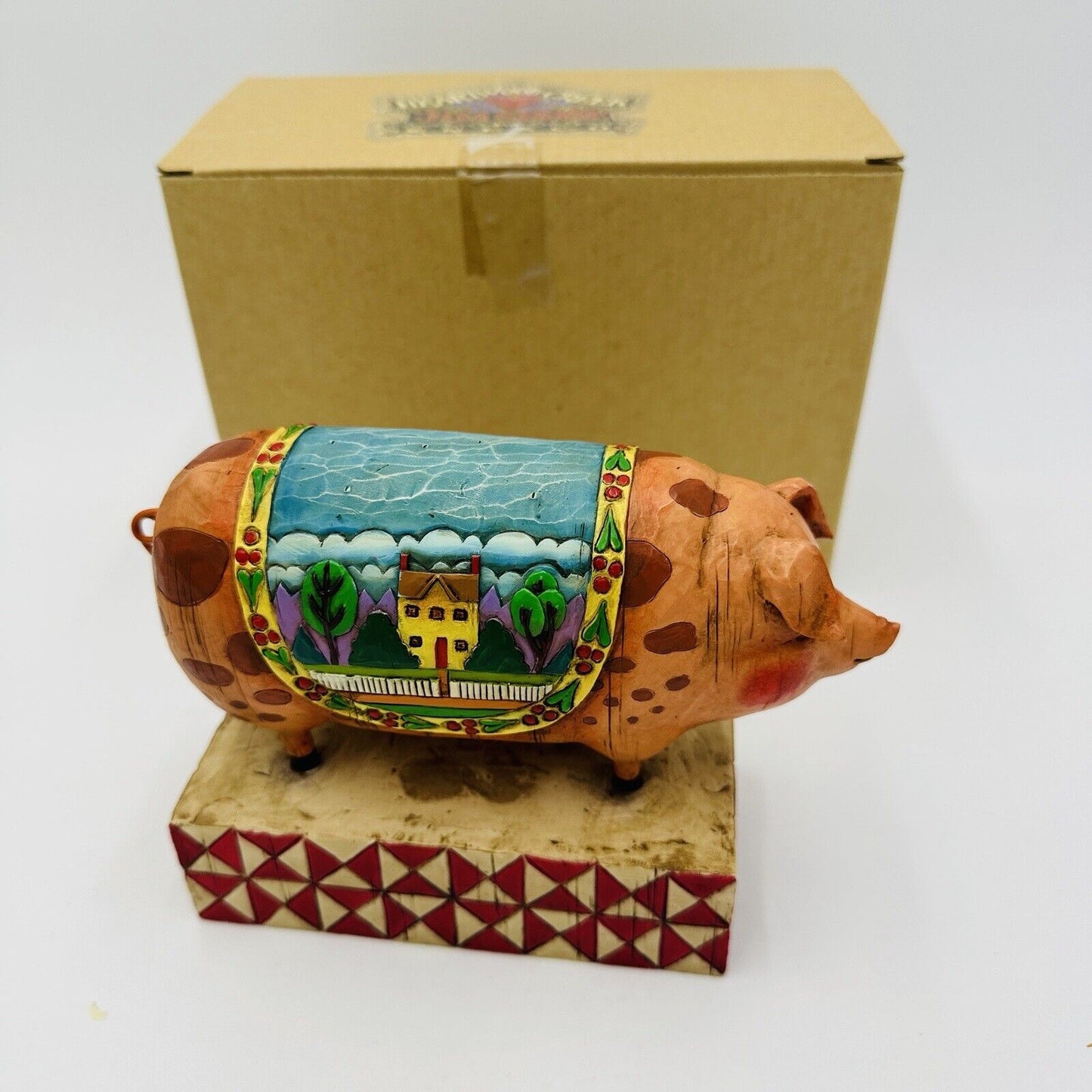 Jim Shore 2003 Country Heritage Pig Figurine Quilt Enesco Heartwood Creek 117142
