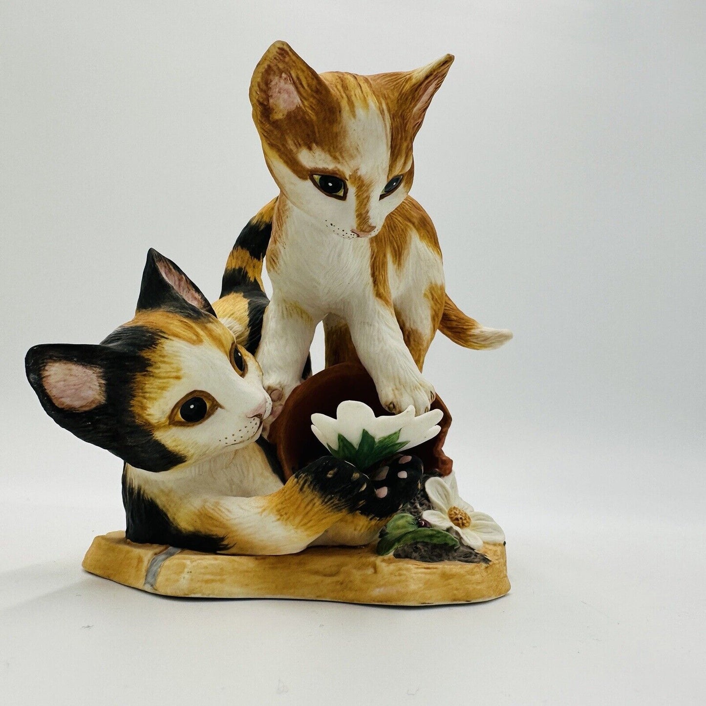 The Franklin Mint Shenenigans' Porcelain Bisque Kittens Playing In Pot Figurine
