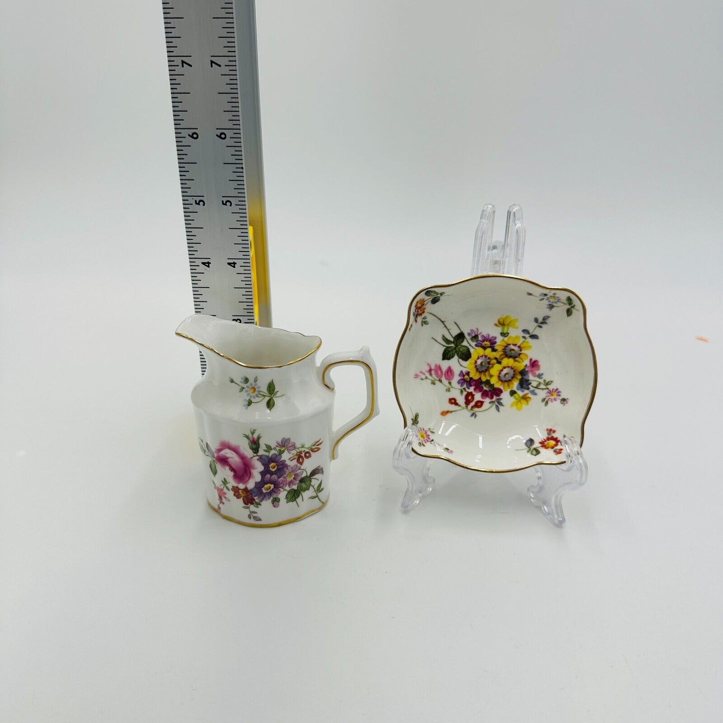 Royal Crown Derby Derby Posies Creamer with Square Dish Porcelain England Home