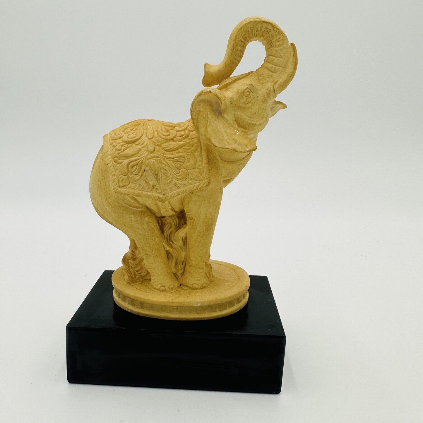 Elephant Hand Carved Alabaster Figurine Marble Base Italy A. Giannelli Home Deco