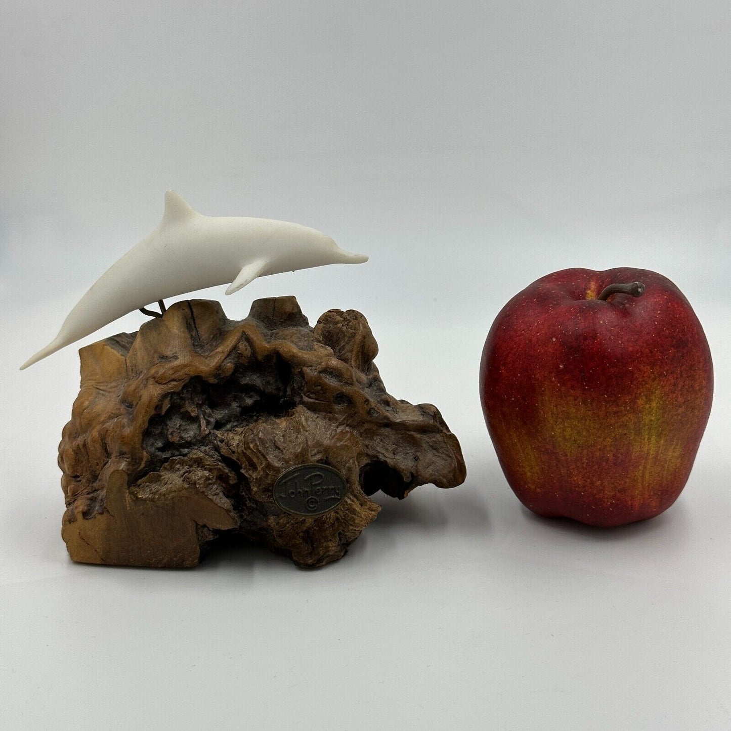 John Perry Dolphin Pellucita Sculpture Figure Statue Manzanita Wood Marked Ocean