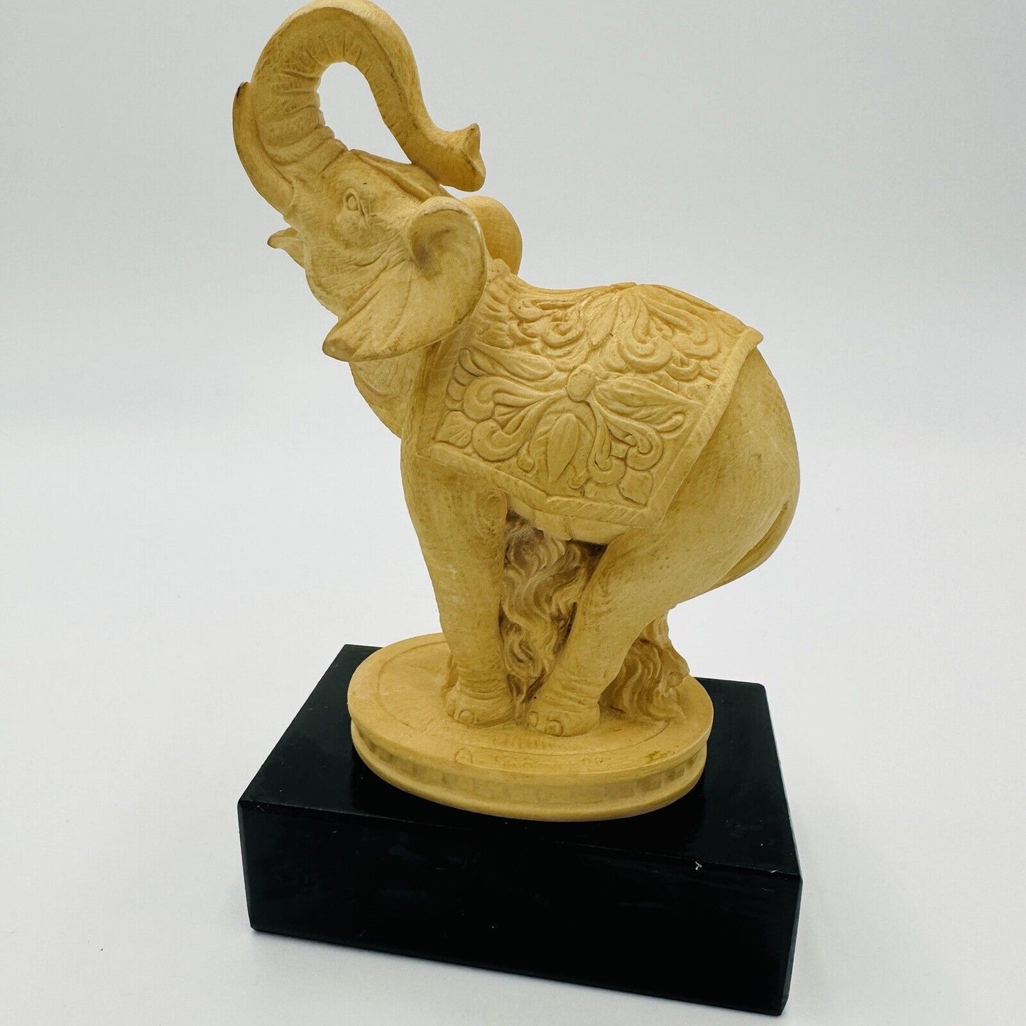 Elephant Hand Carved Alabaster Figurine Marble Base Italy A. Giannelli Home Deco