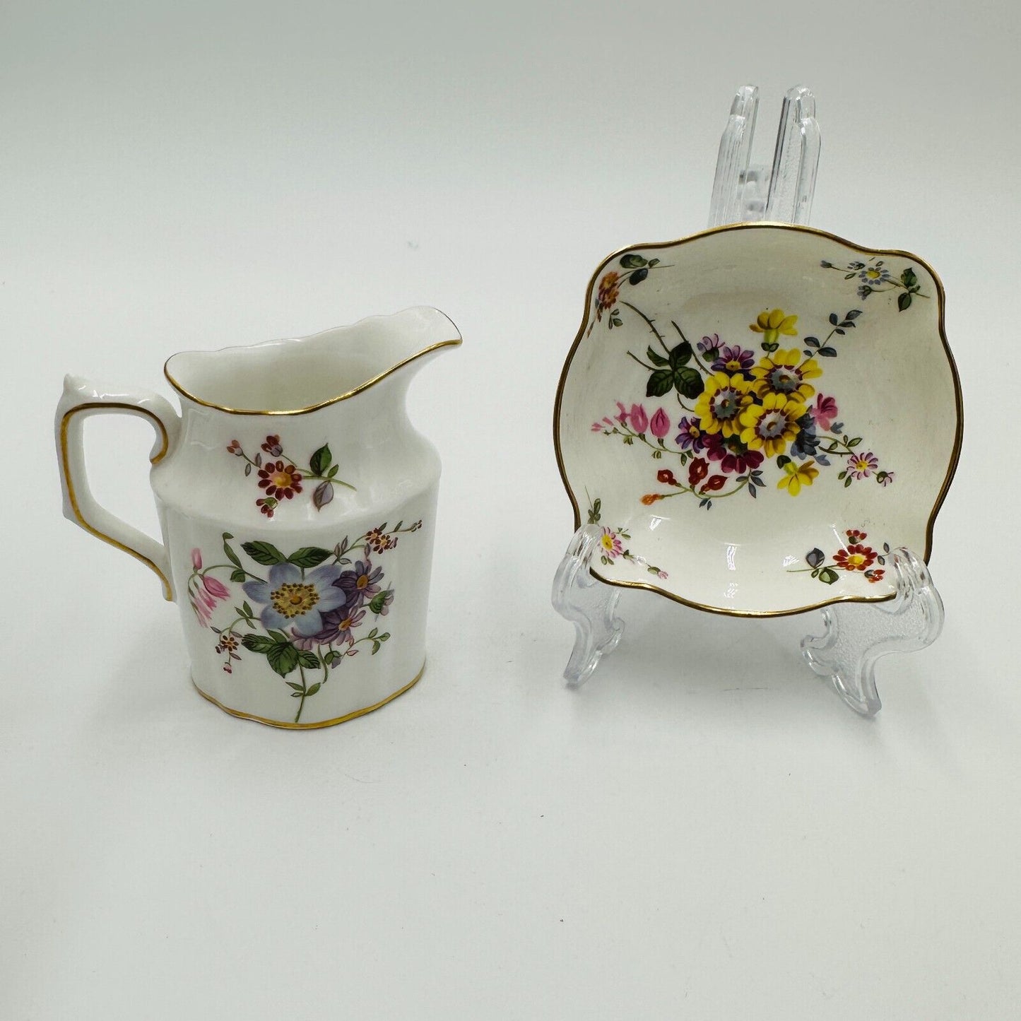 Royal Crown Derby Derby Posies Creamer with Square Dish Porcelain England Home
