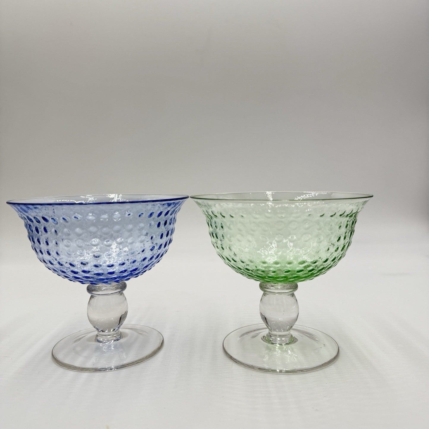 Vintage Hobnail Art Glass Blue Green Dessert Sherbet/Glasses Pair